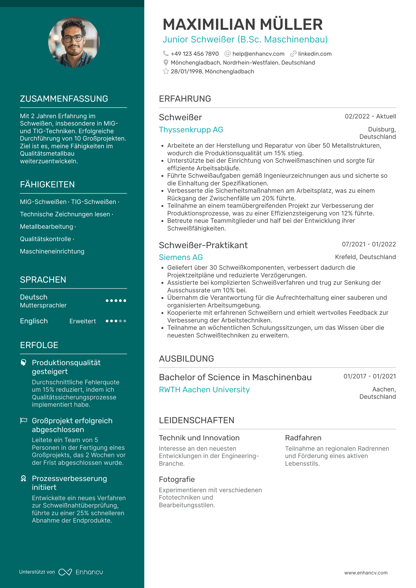 Lebenslauf als Junior Schweißer Resume Example