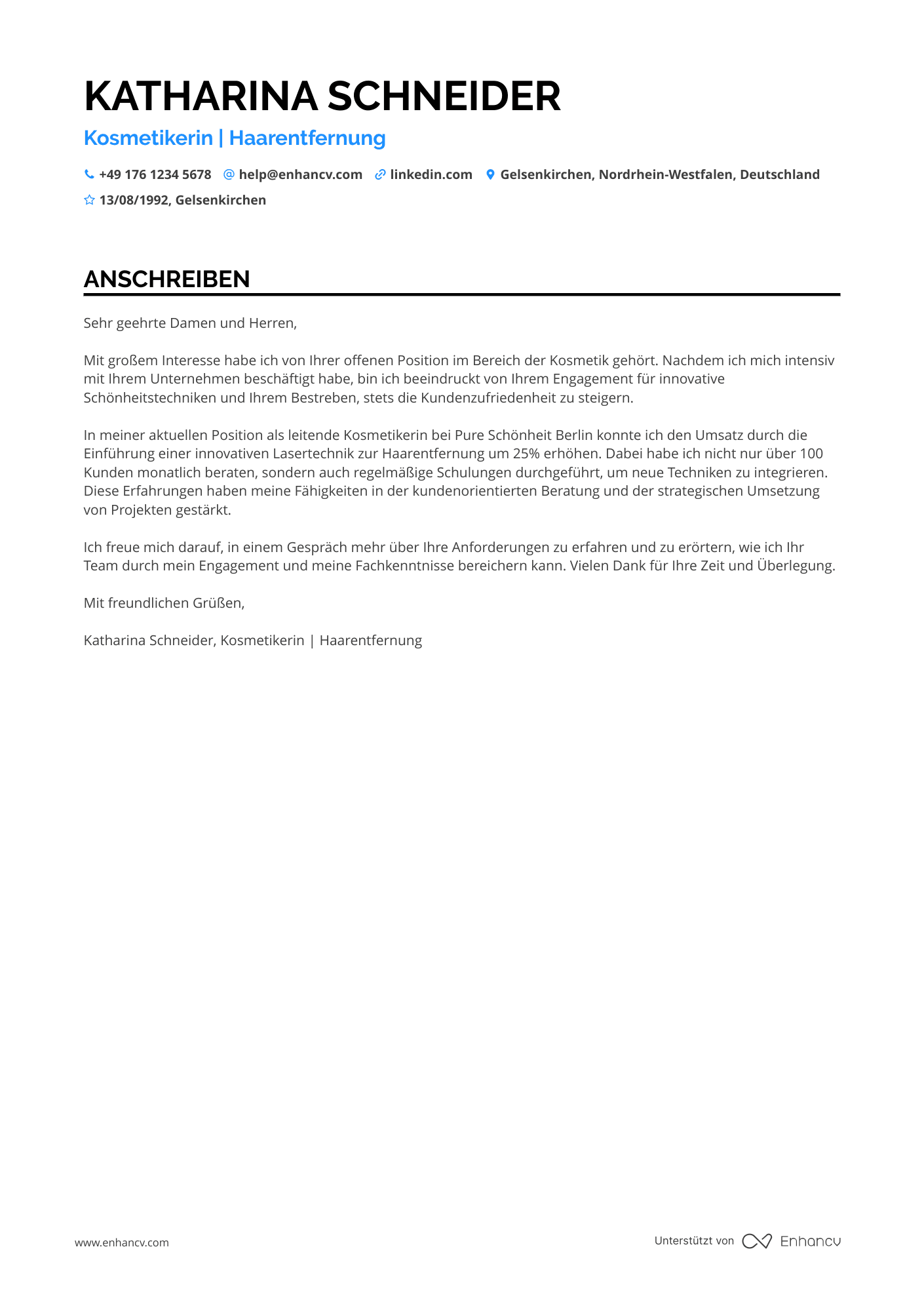 Kosmetikerin für Haarentfernung Resume Example