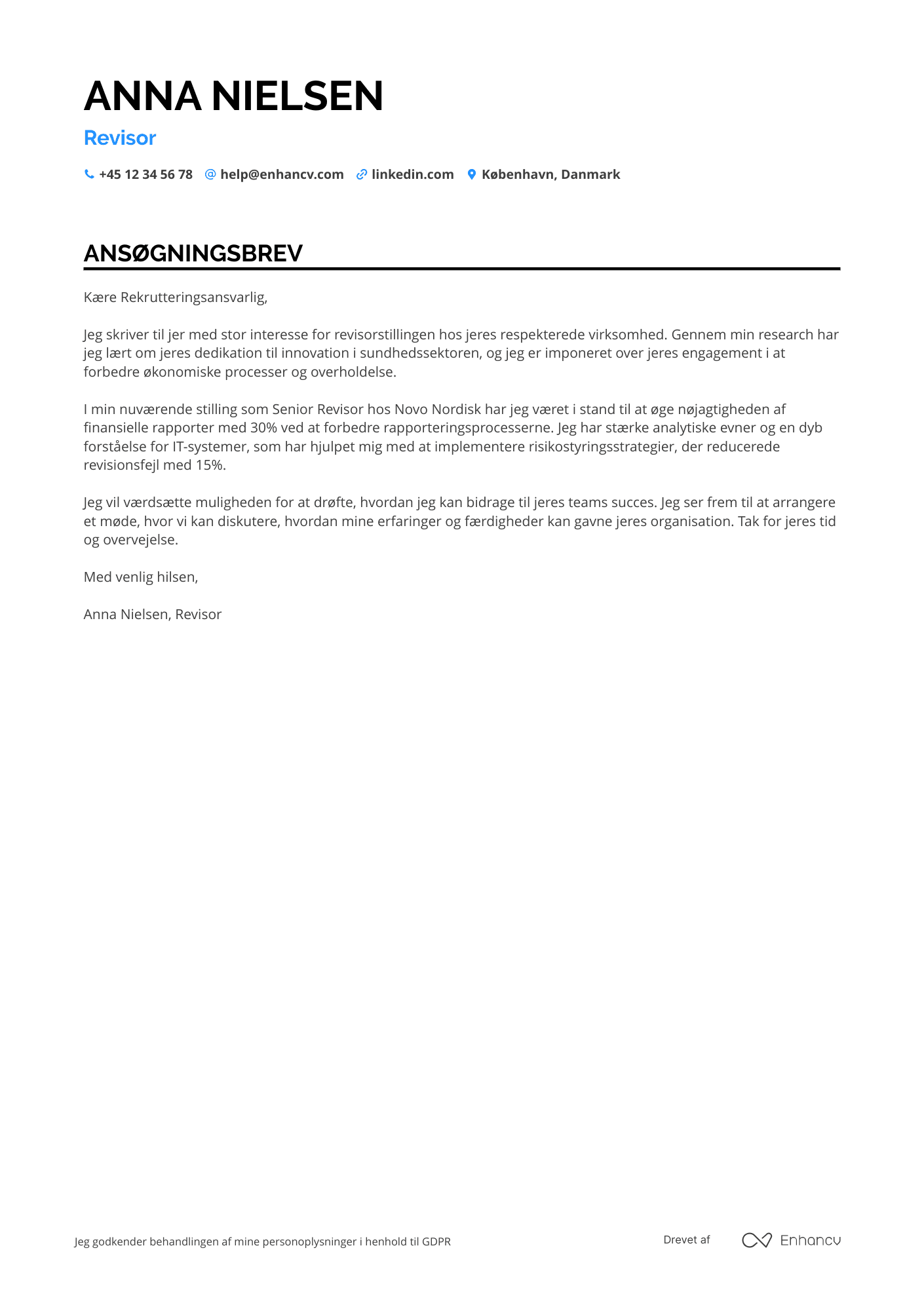 Ansøgningsbrev til Revisor i sundhedssektoren Resume Example