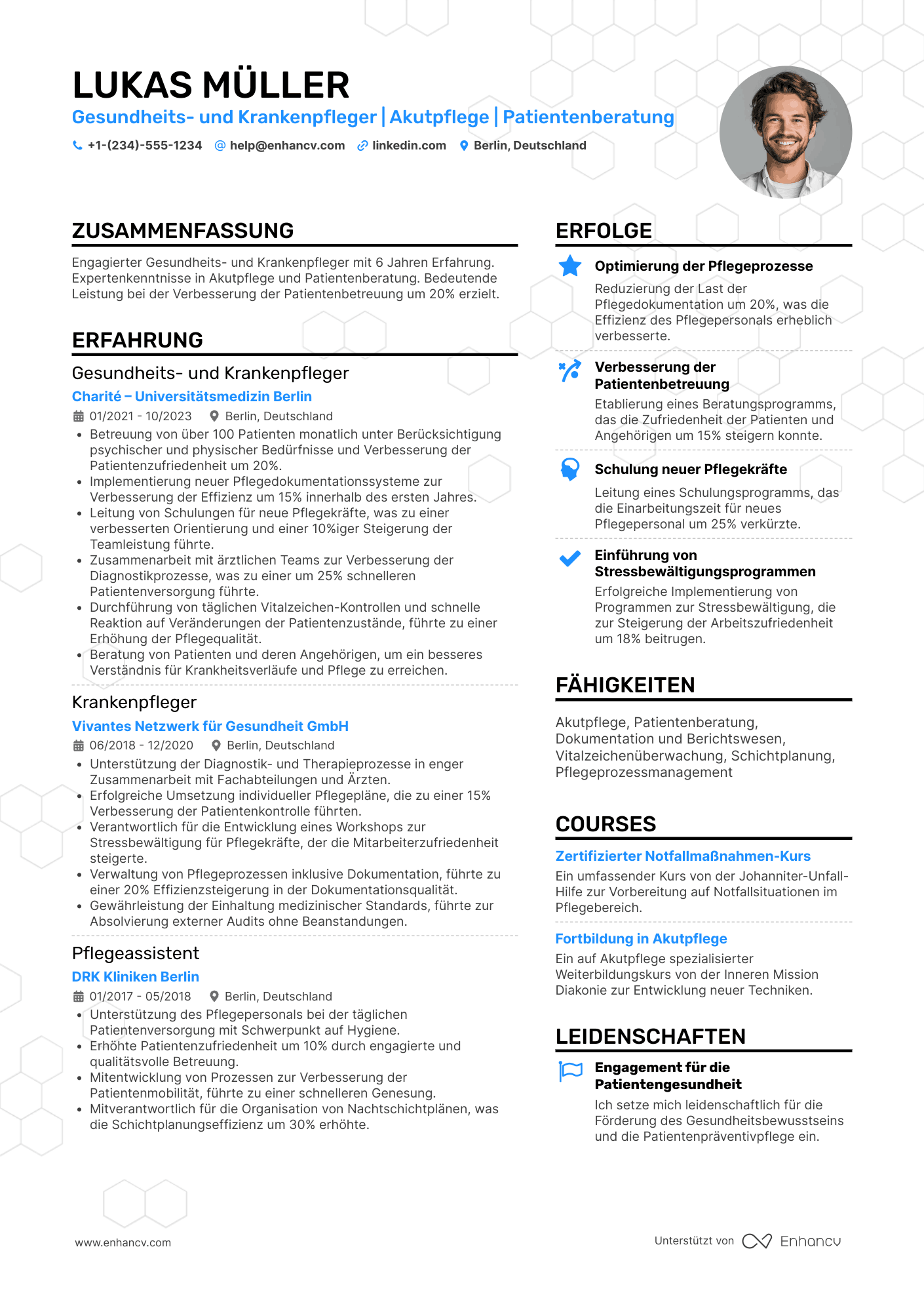 Lebenslauf Gesundheits  und Krankenpfleger Resume Example