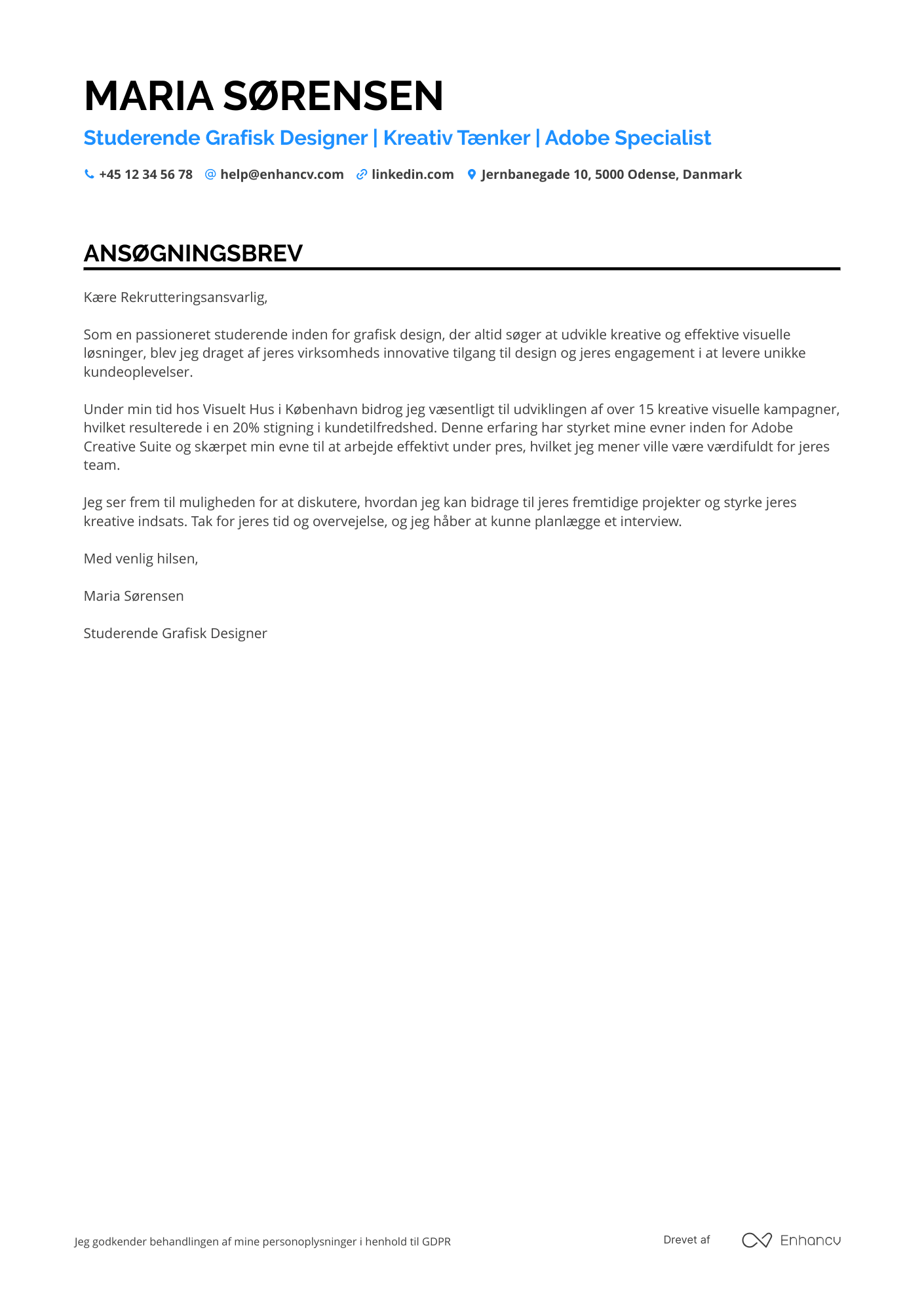 Ansøgningsbrev til Studerende Grafisk Designer Resume Example
