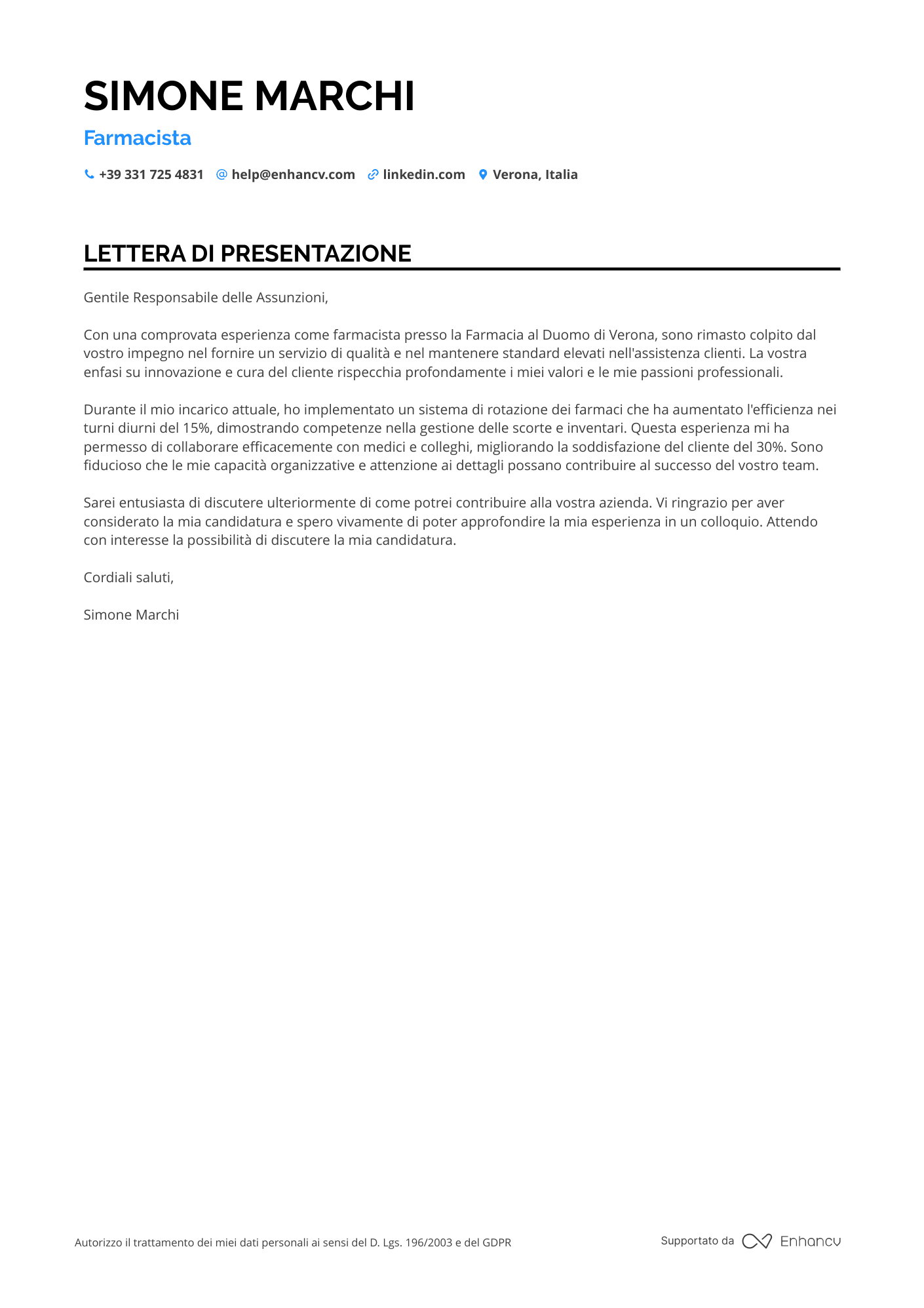 Farmacista Junior Resume Example