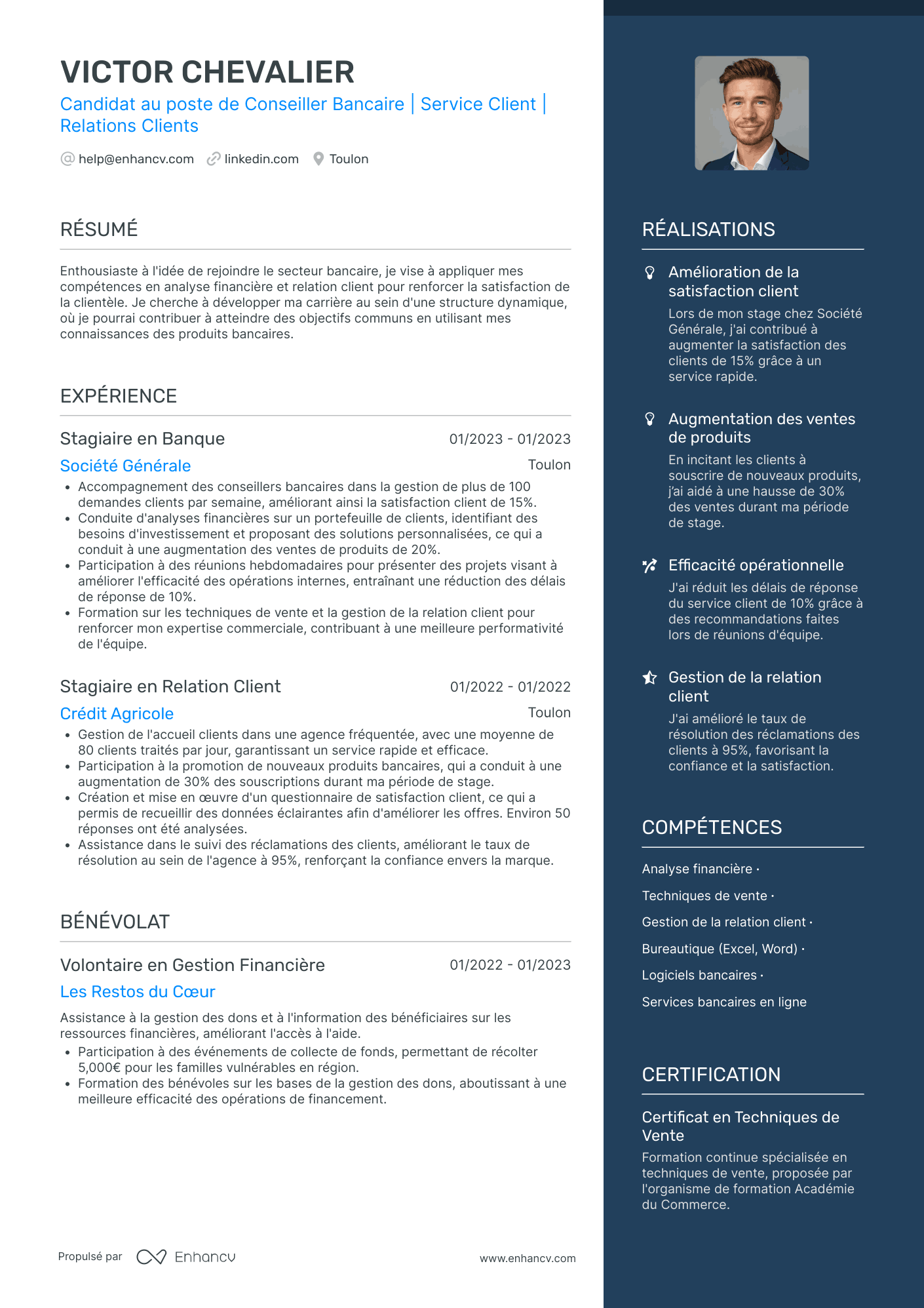 Conseiller en banque privée Resume Example
