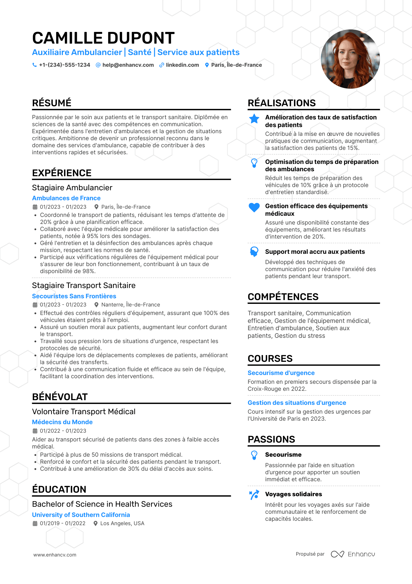 CV d’auxiliaire ambulancier débutant Resume Example