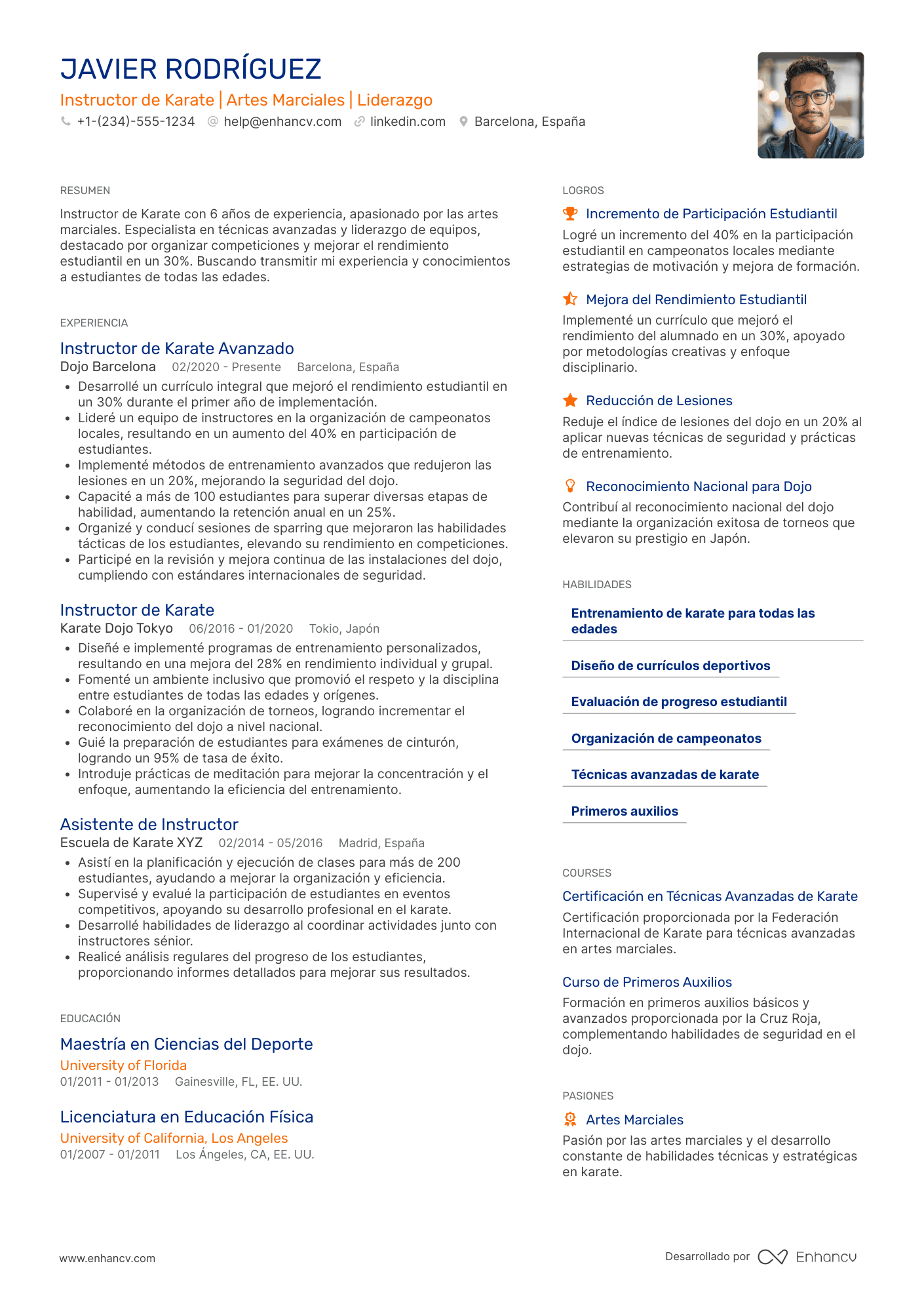 Ejemplo de currículum deportivo de kárate Resume Example