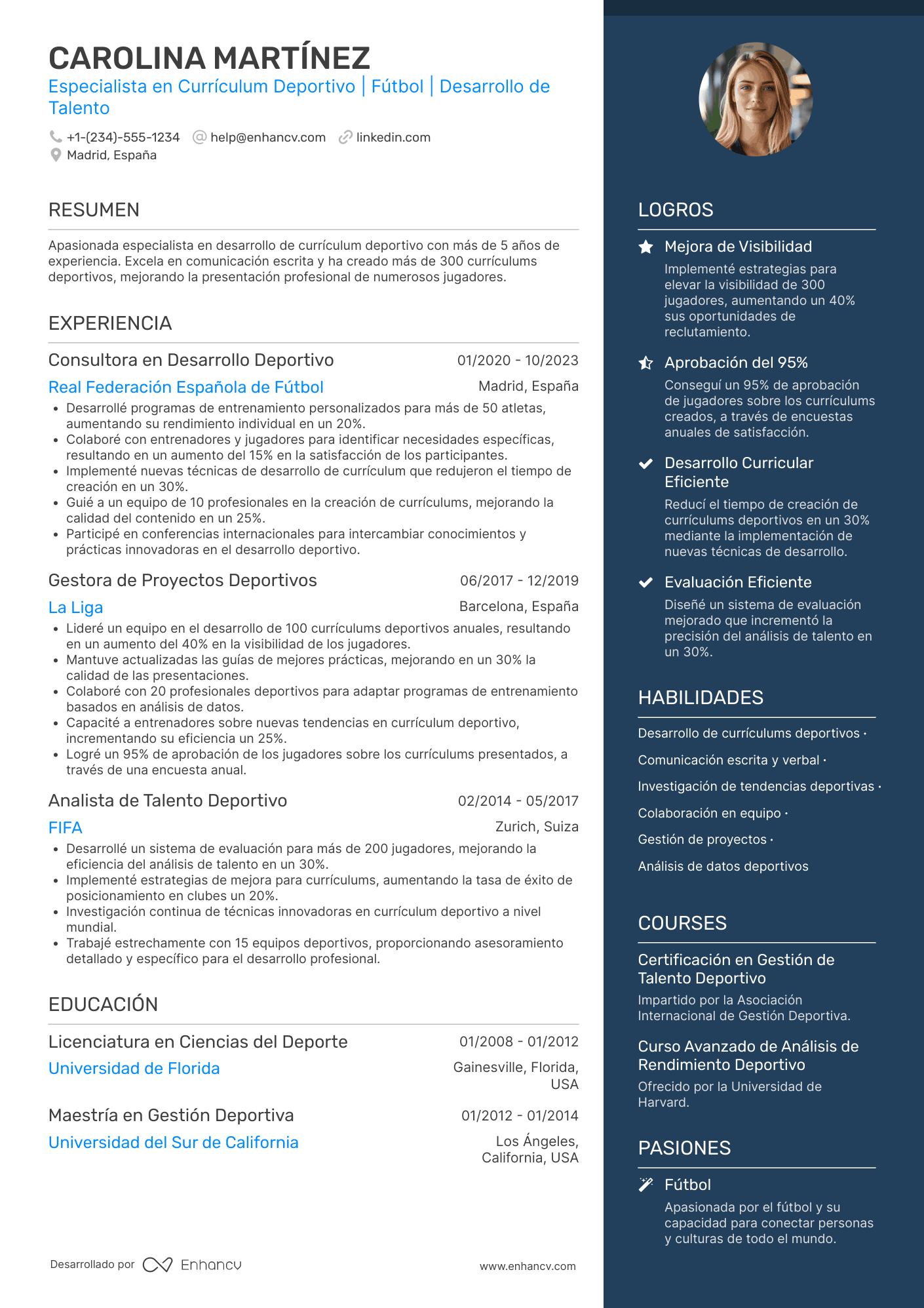 Ejemplo de currículum deportivo de fútbol Resume Example