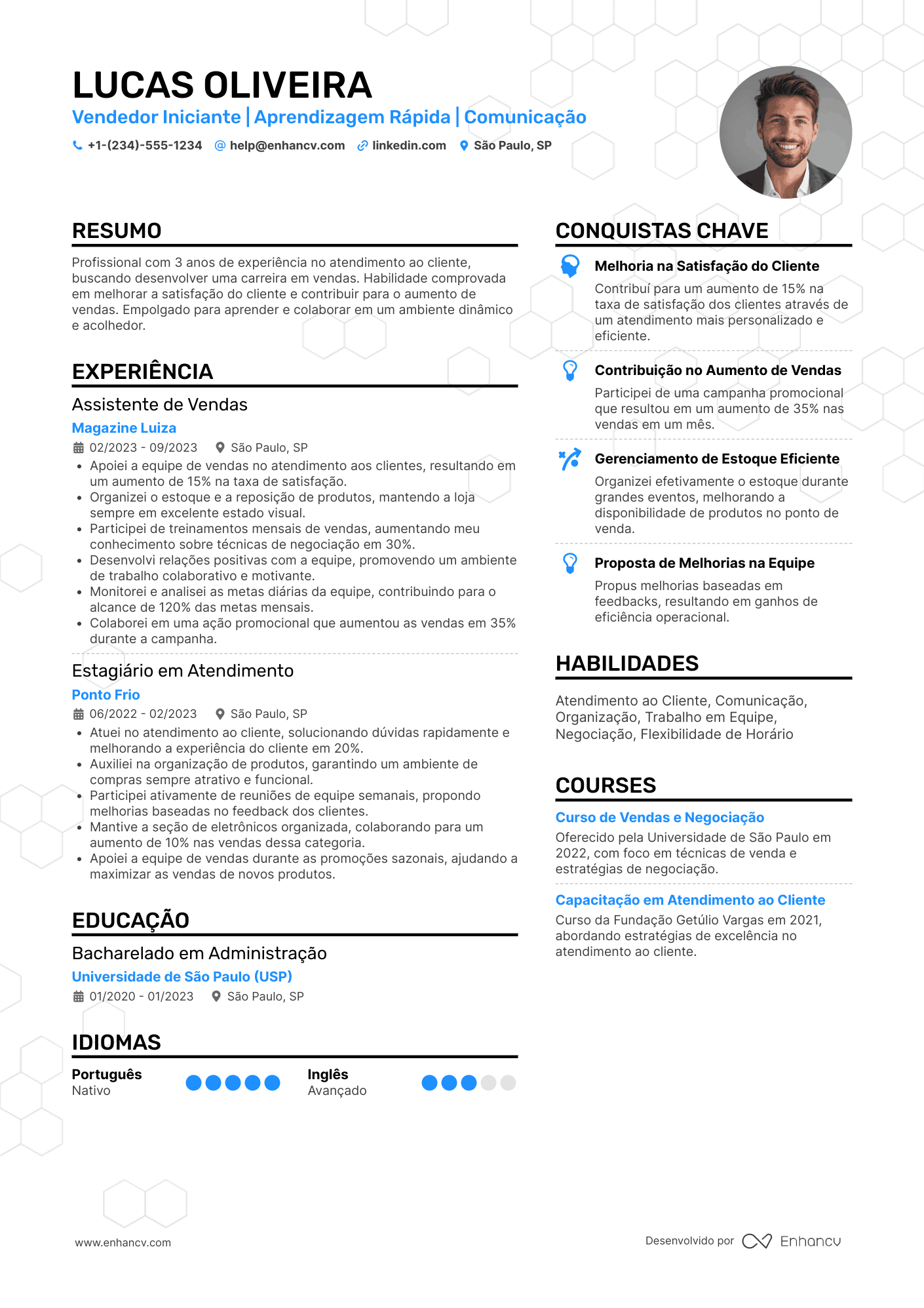 Currículo para vendedor iniciante/primeiro emprego Resume Example