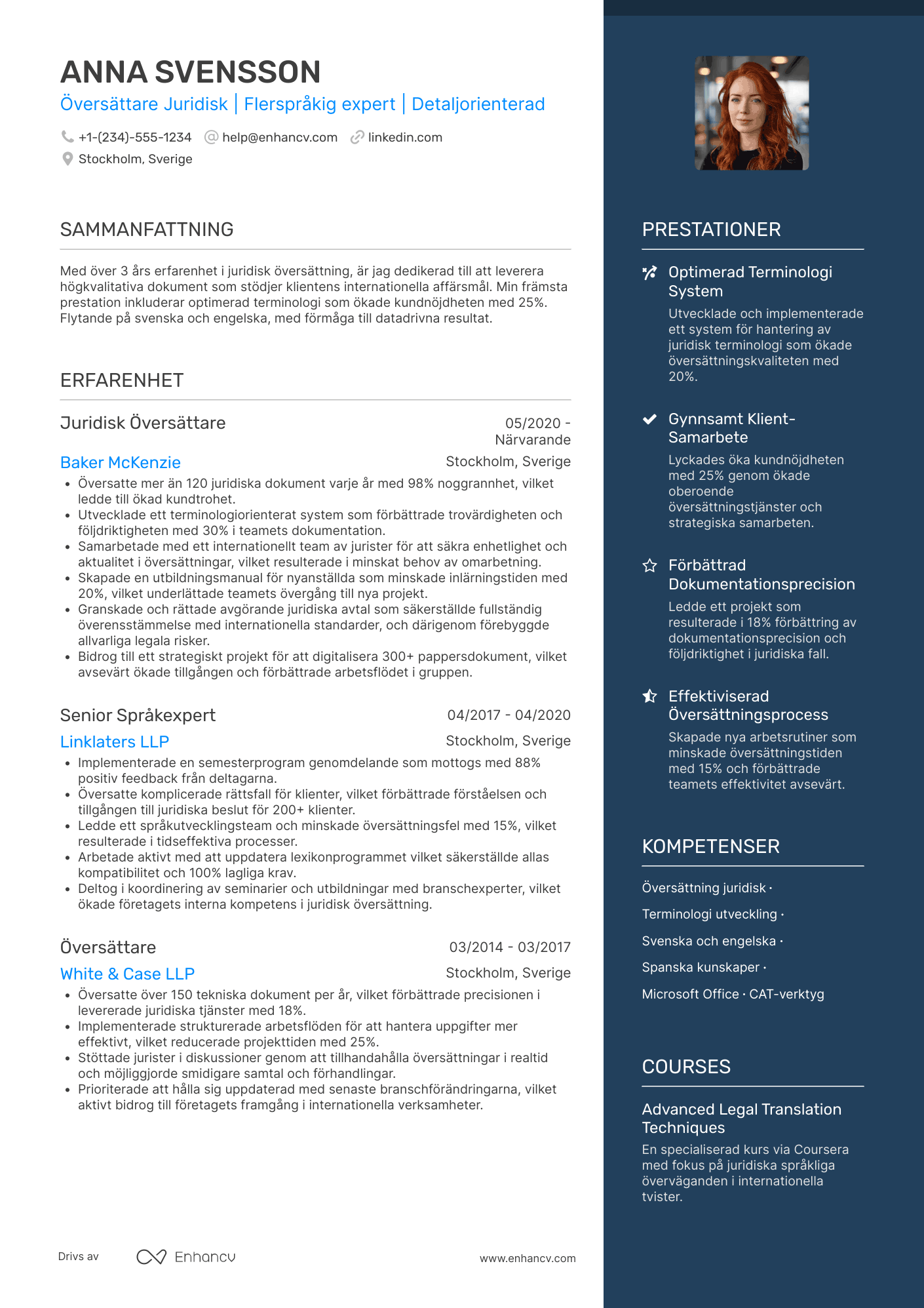 CV för Översättare Juridisk Resume Example