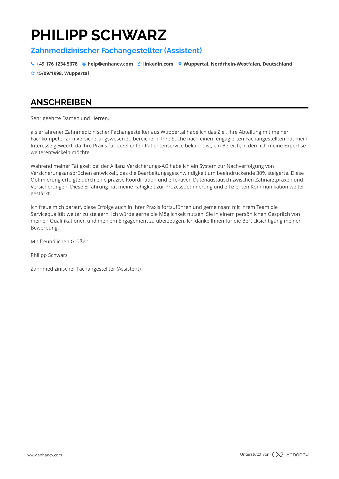 Zahnarzthelferin in der Versicherungsbranche Resume Example