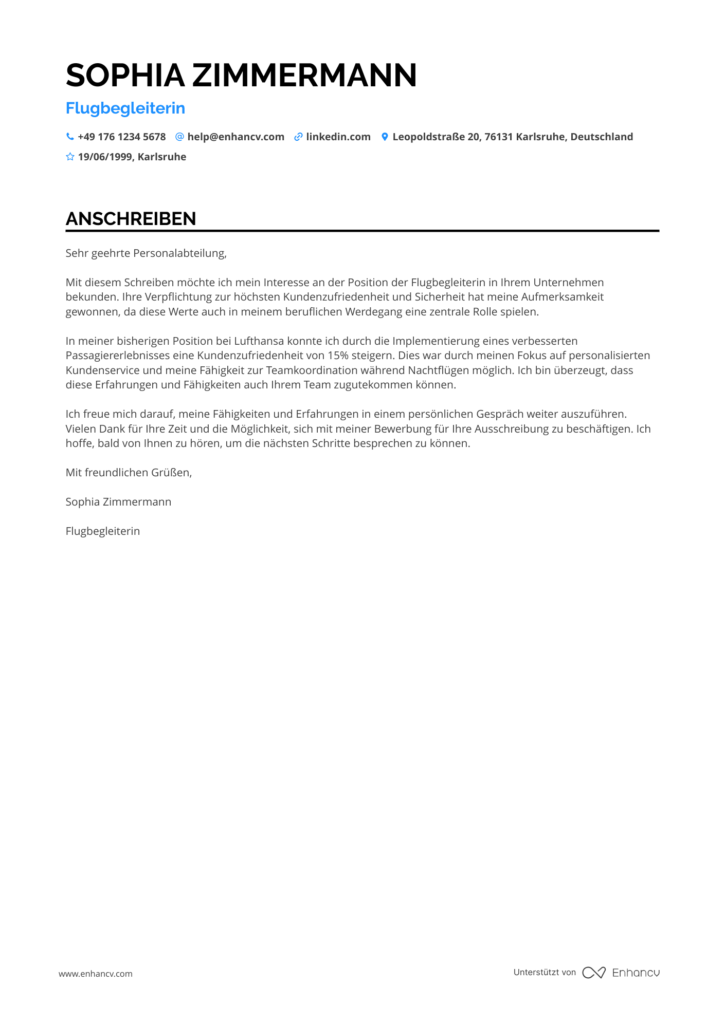 Flugbegleiter für Nachtflüge Resume Example