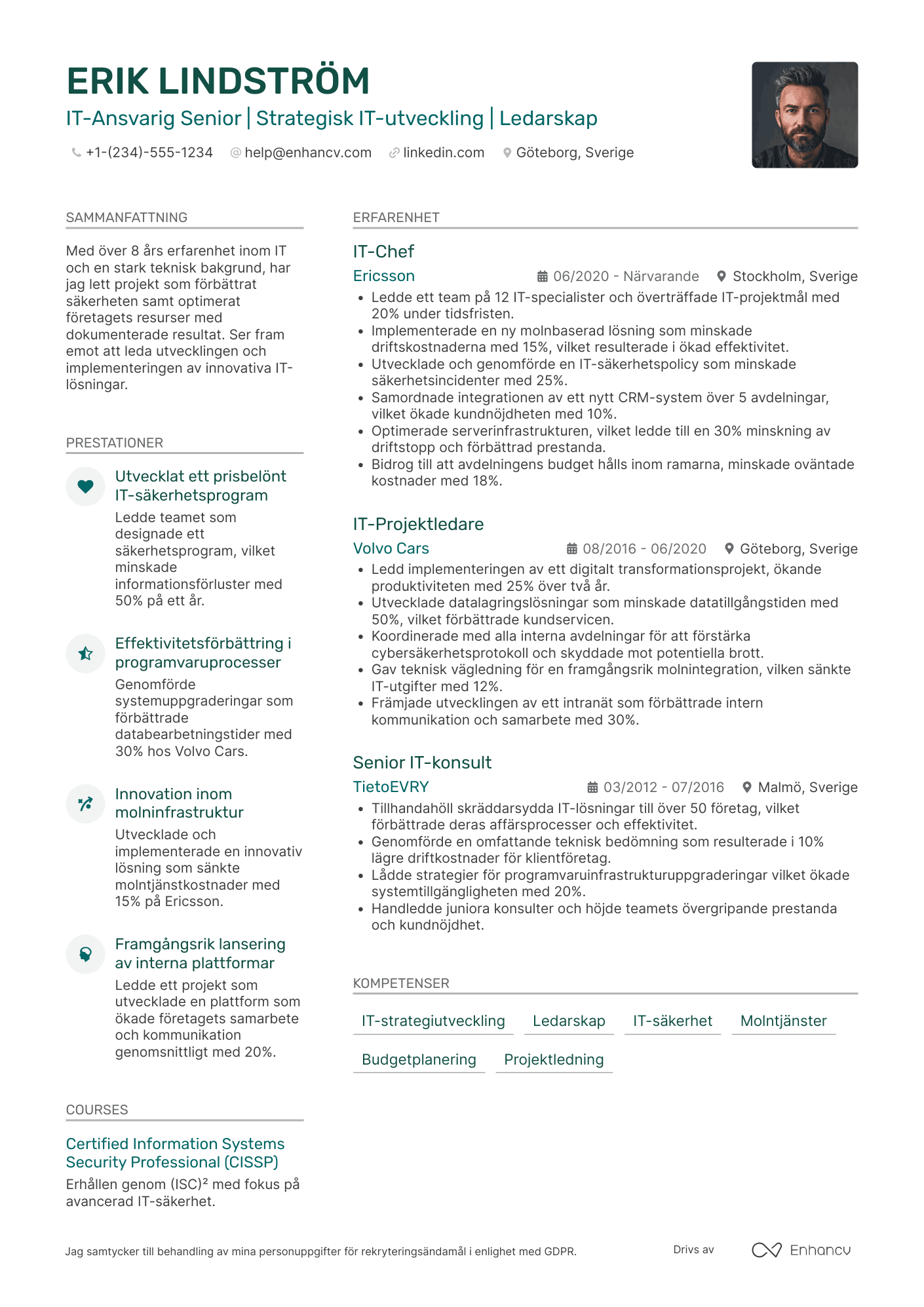 CV för IT Ansvarig Senior Resume Example