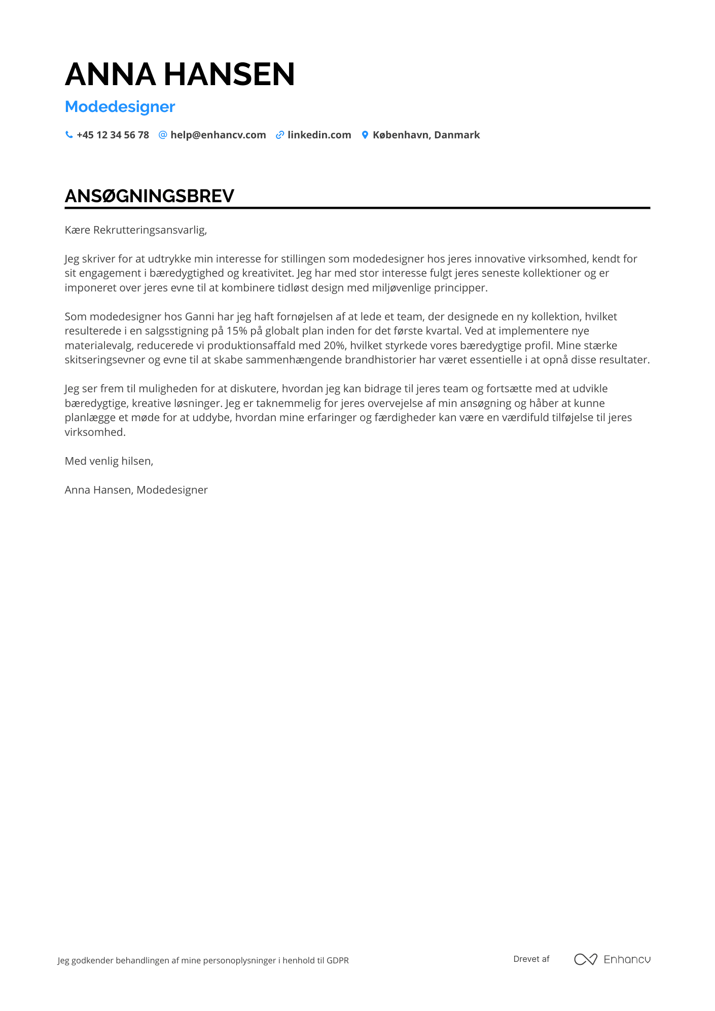 Ansøgningsbrev til Modedesigner Resume Example