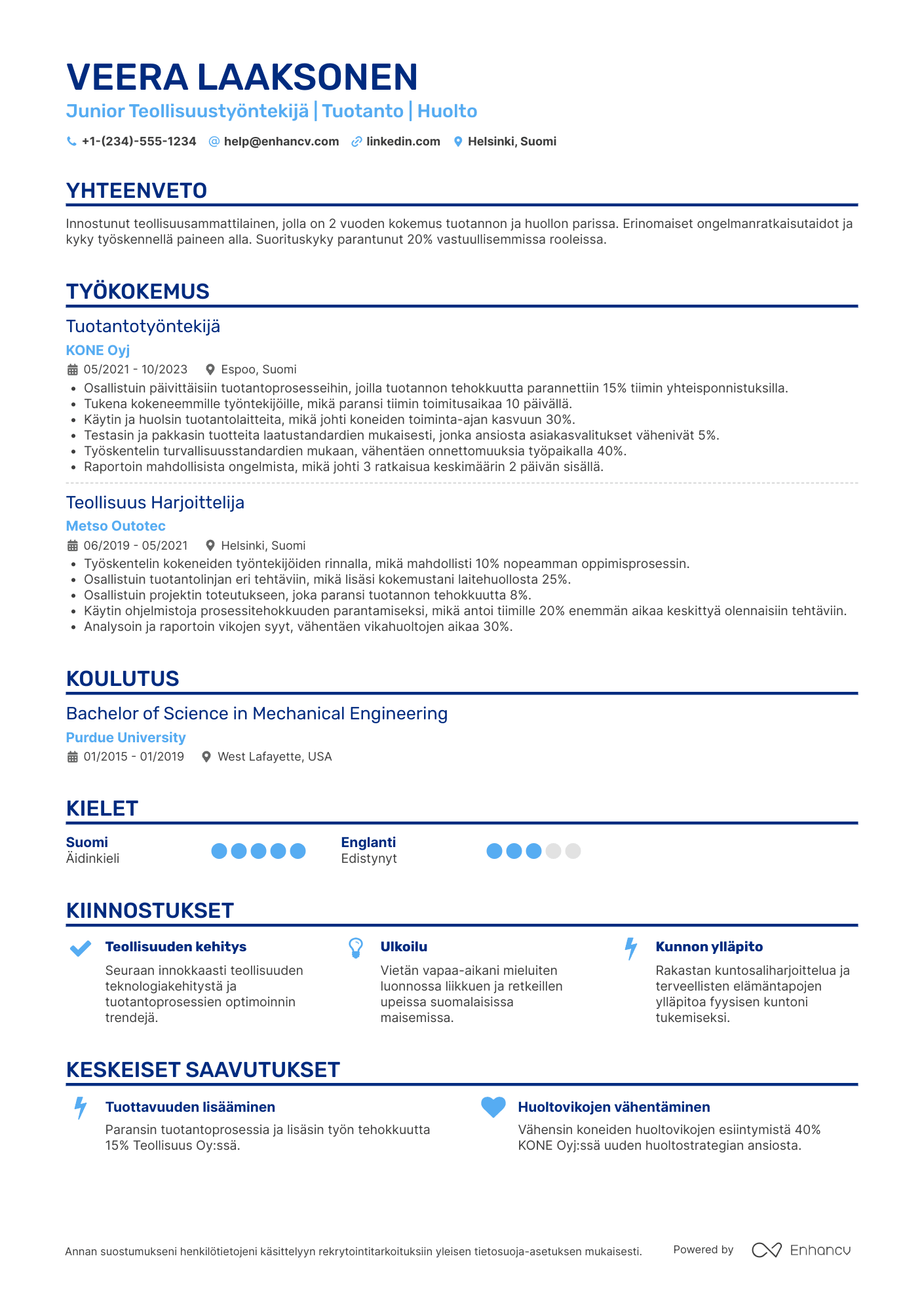 Ansioluettelo Junior Teollisuustyöntekijä Resume Example