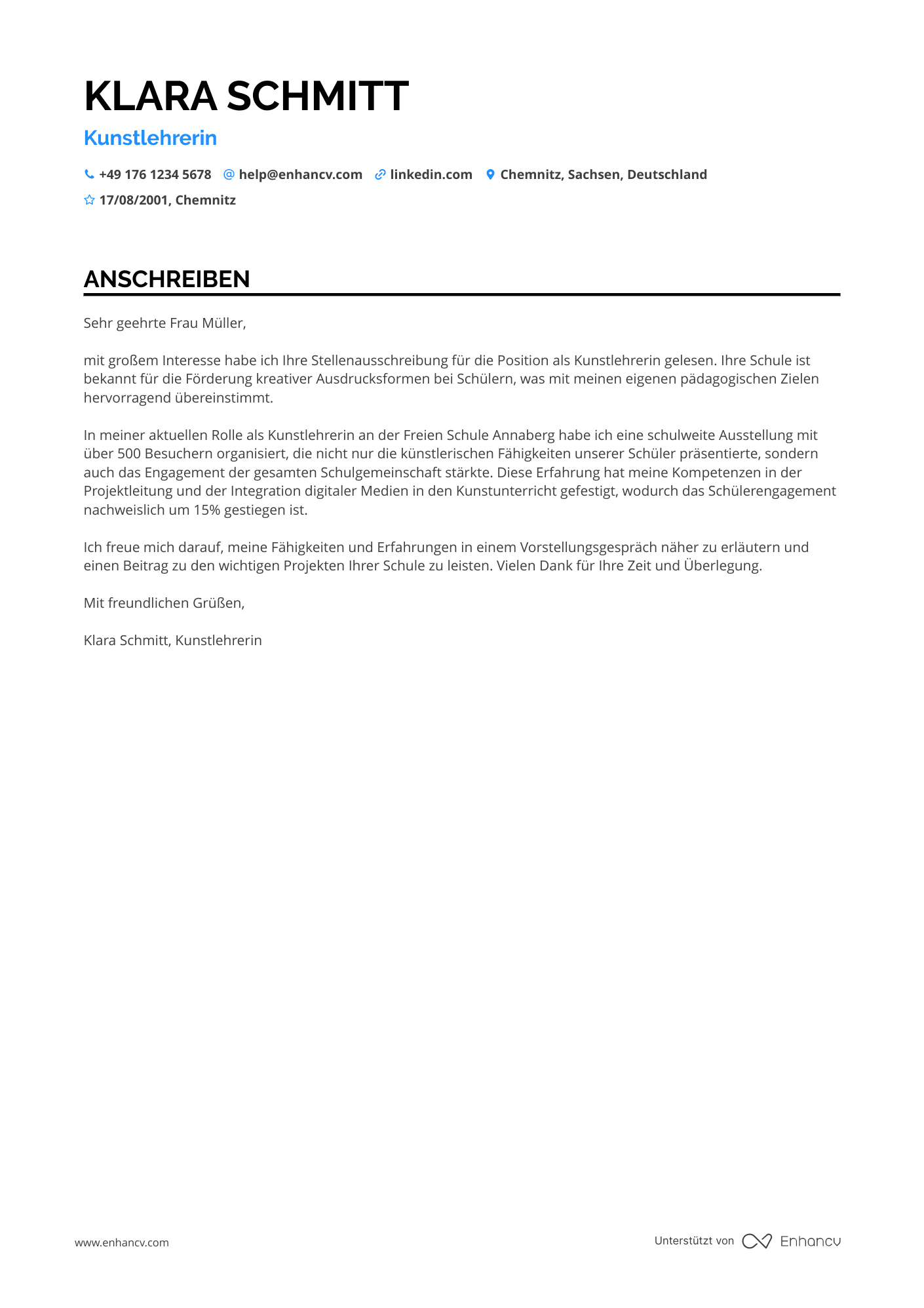Kunstlehrer Resume Example