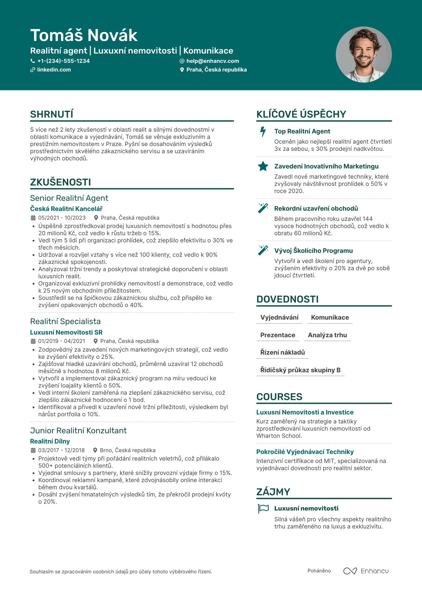 Životopis pro Realitní agent pro luxusní nemovitosti Resume Example