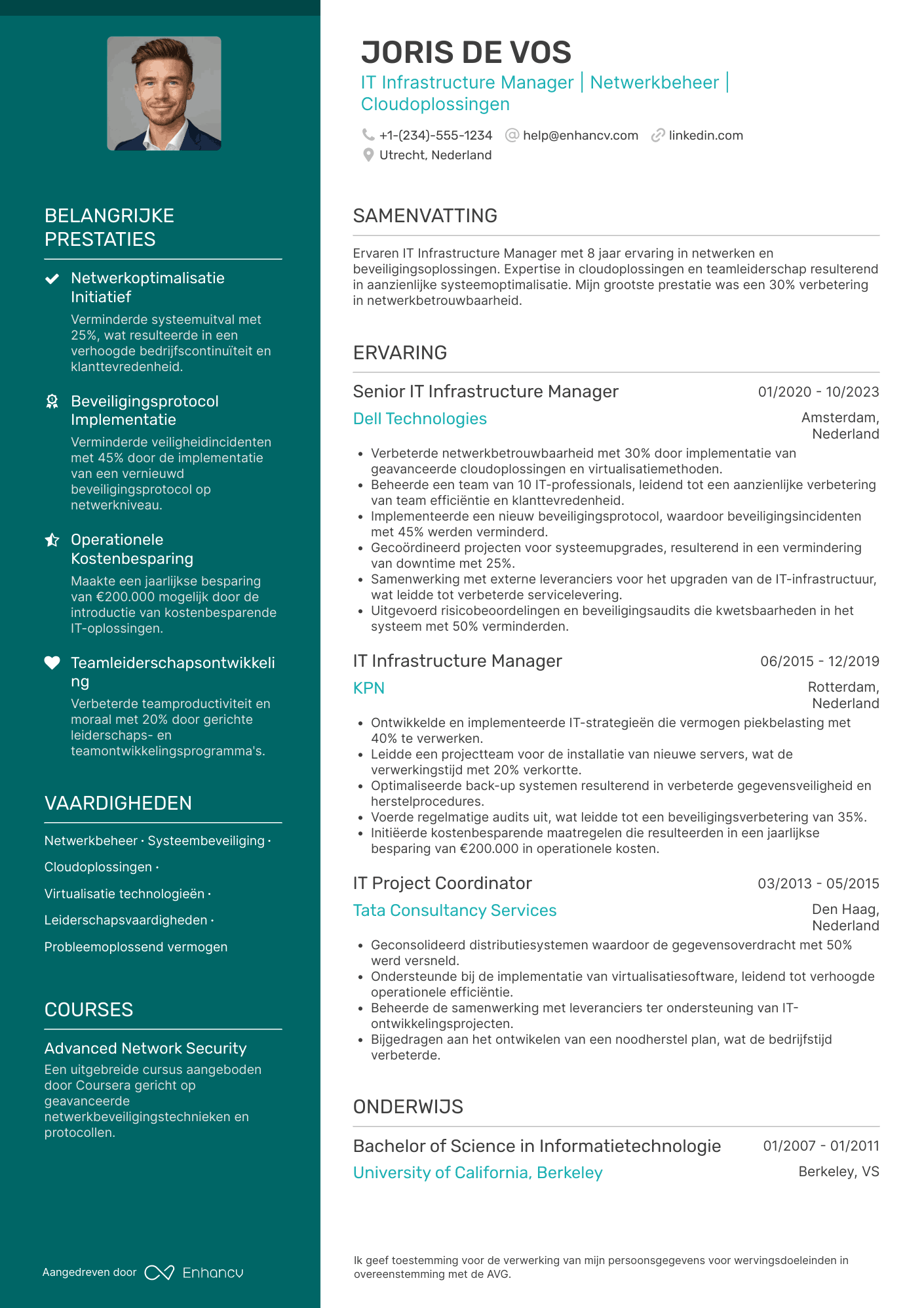 CV voor IT Infrastructure Manager Resume Example