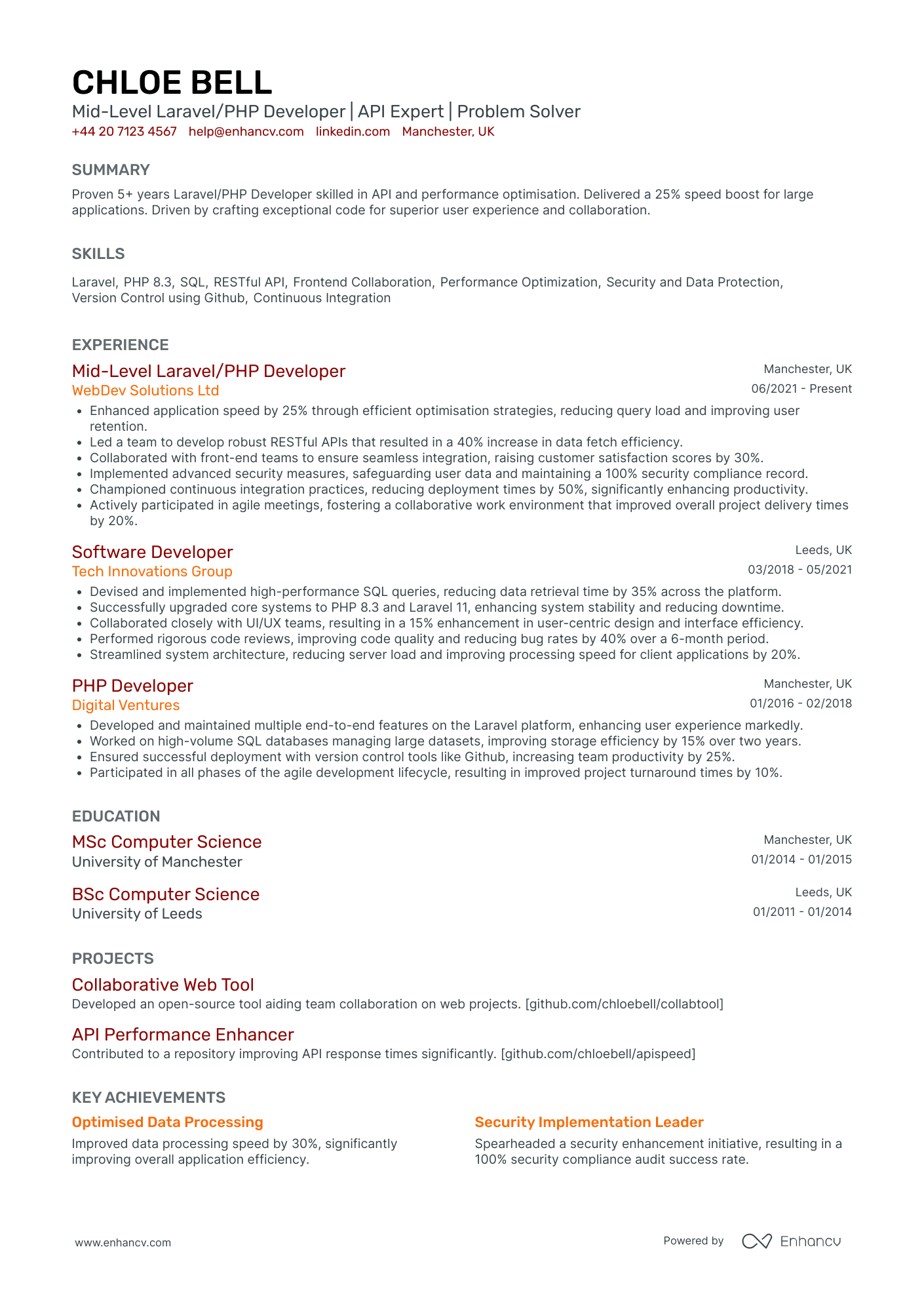 Mid Level Game Developer Resume Example