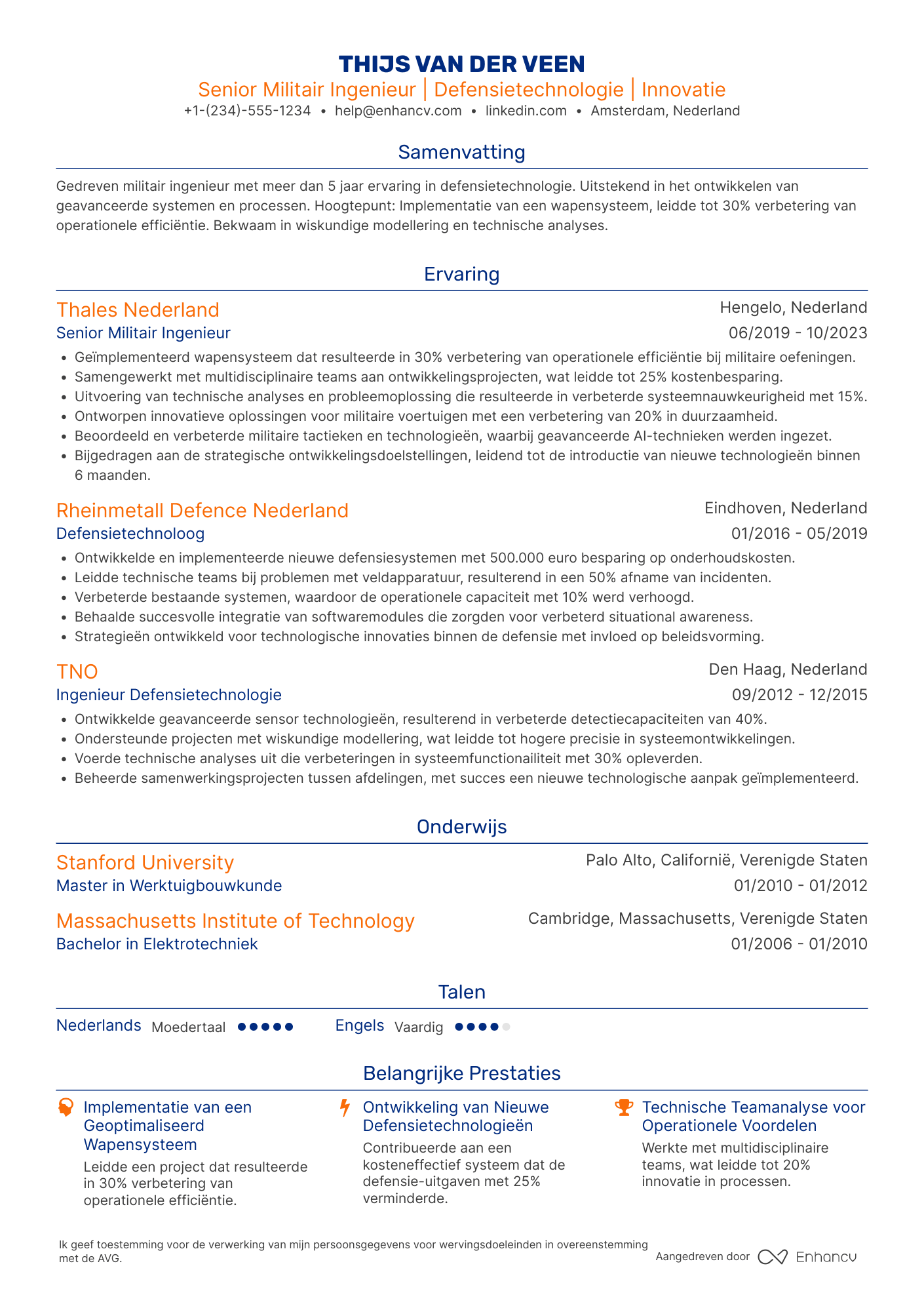 CV voor Militair Ingenieur   Defensietechnologie Resume Example