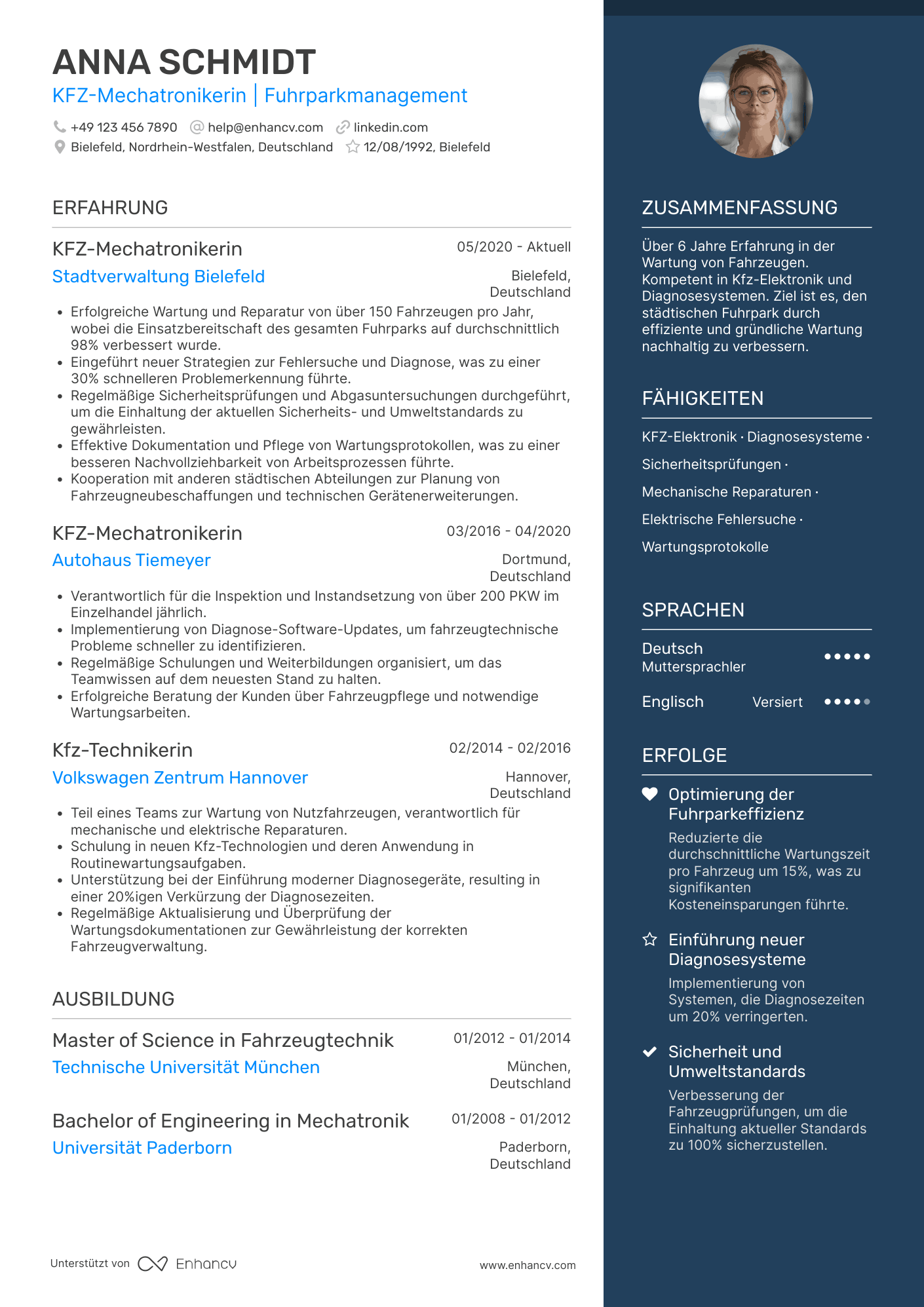 Lebenslauf in KFZ Mechatroniker in der öffentlichen Verwaltung Resume Example