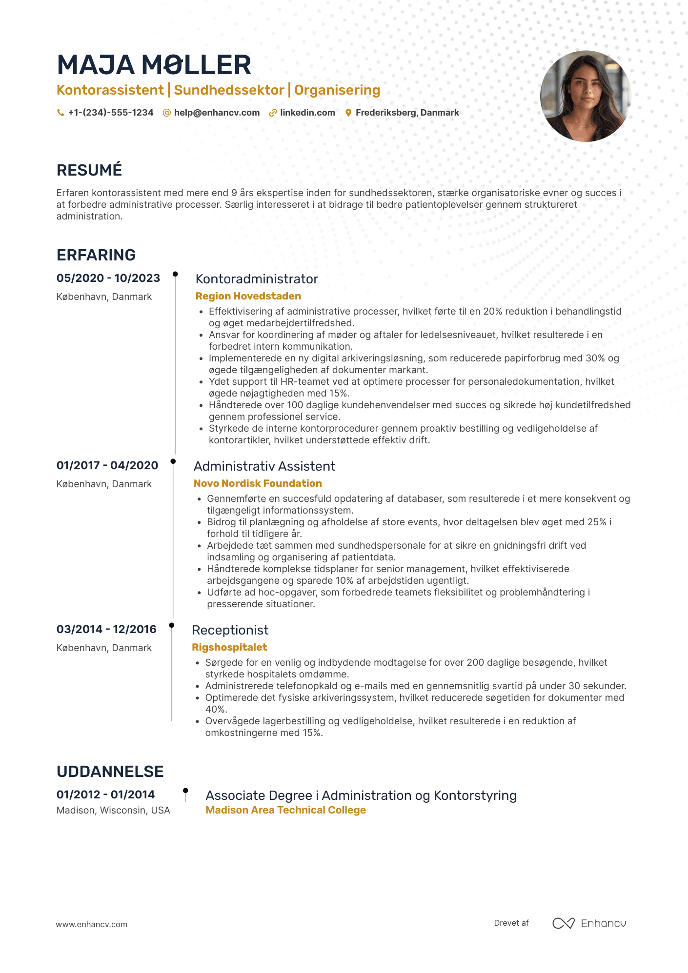 CV til Kontorassistent i sundhedssektoren Resume Example