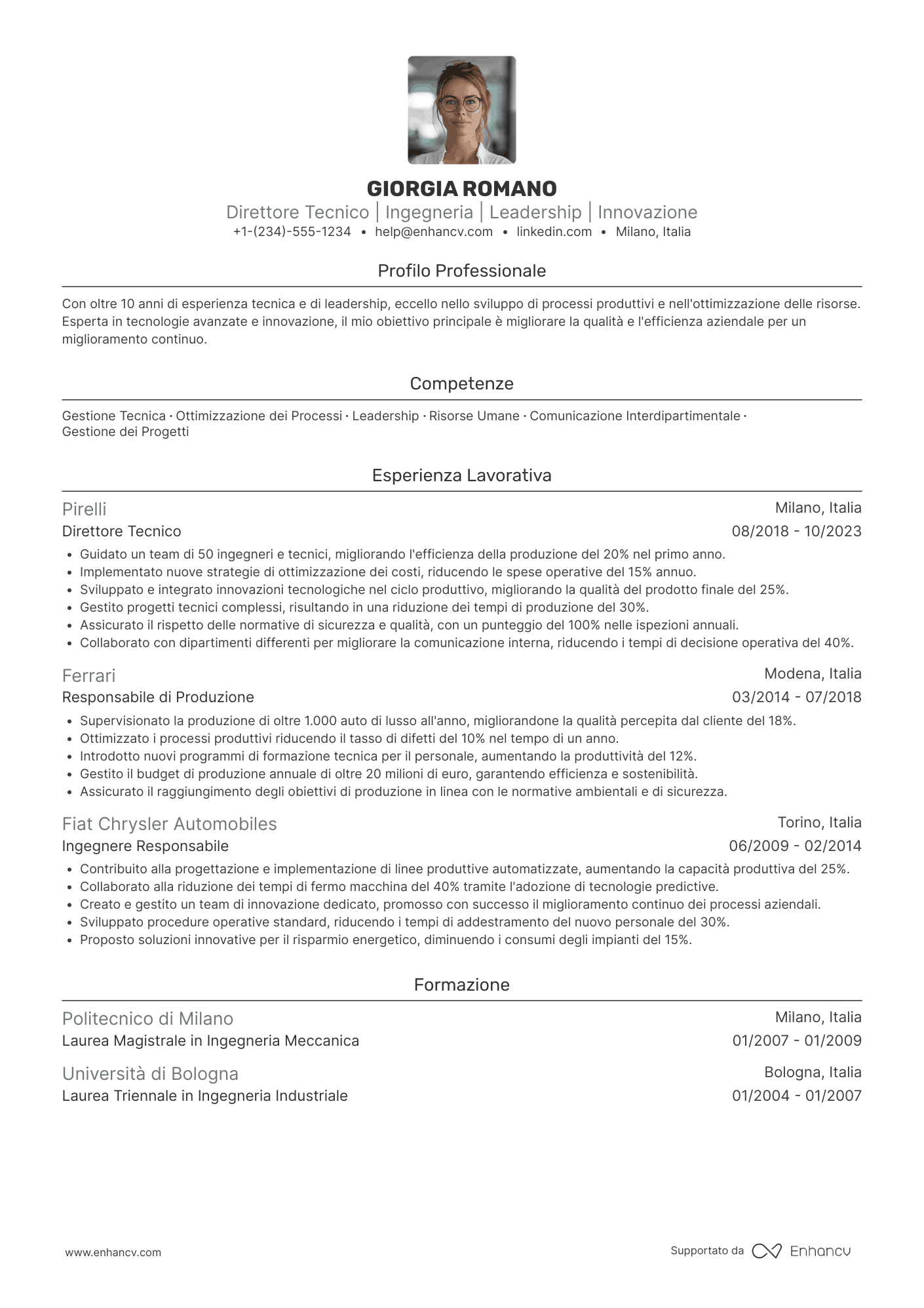 CV Direttore tecnico Resume Example