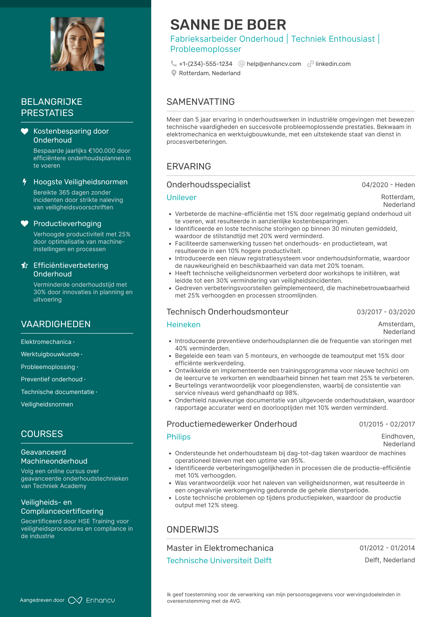 CV voor Fabrieksarbeider Onderhoud Resume Example