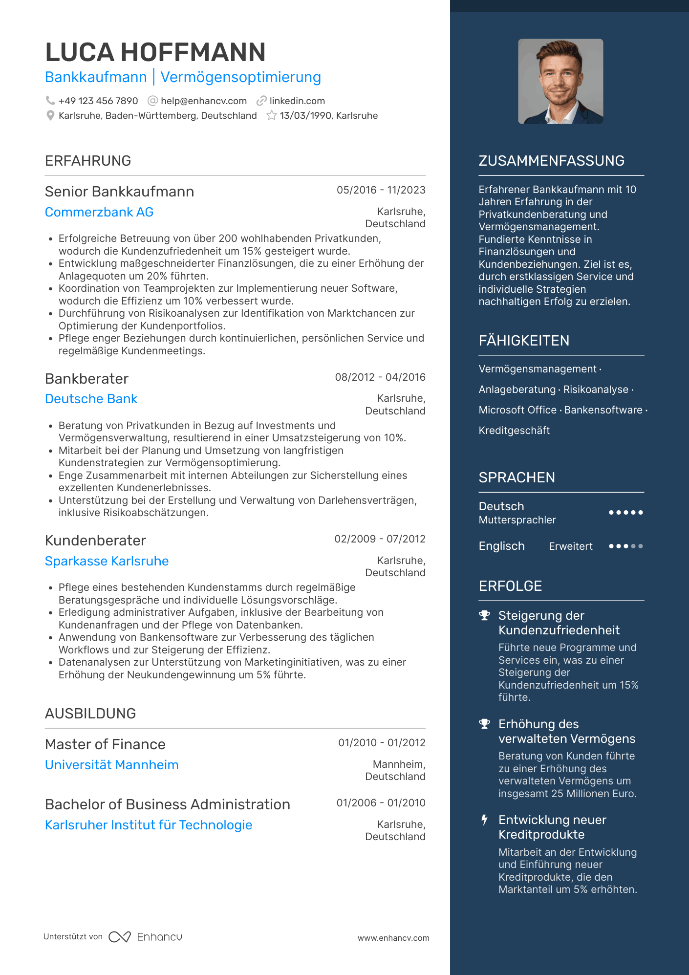 Lebenslauf in Bankkaufmann in der Privatbank Resume Example