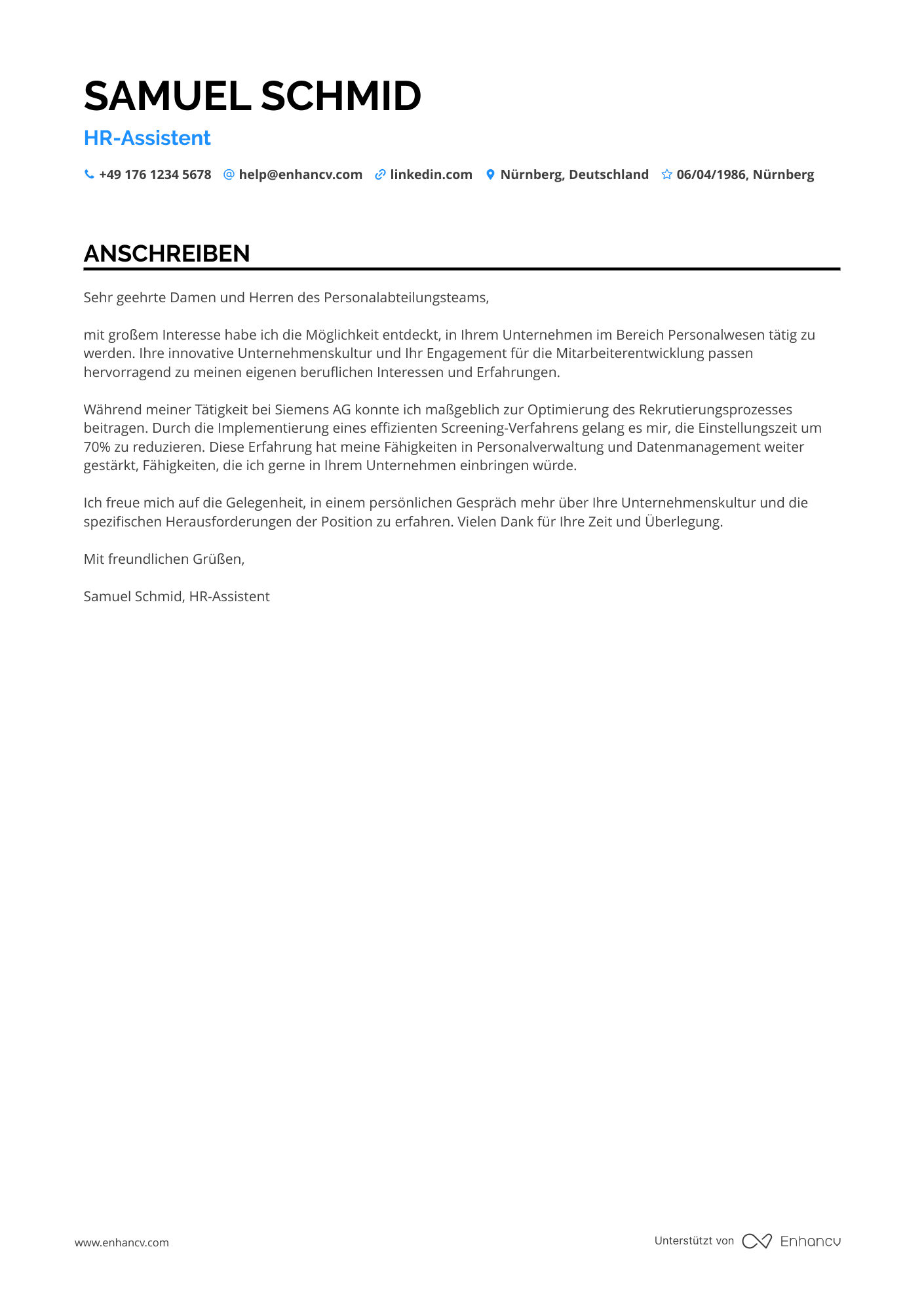 Junior Personaler Resume Example