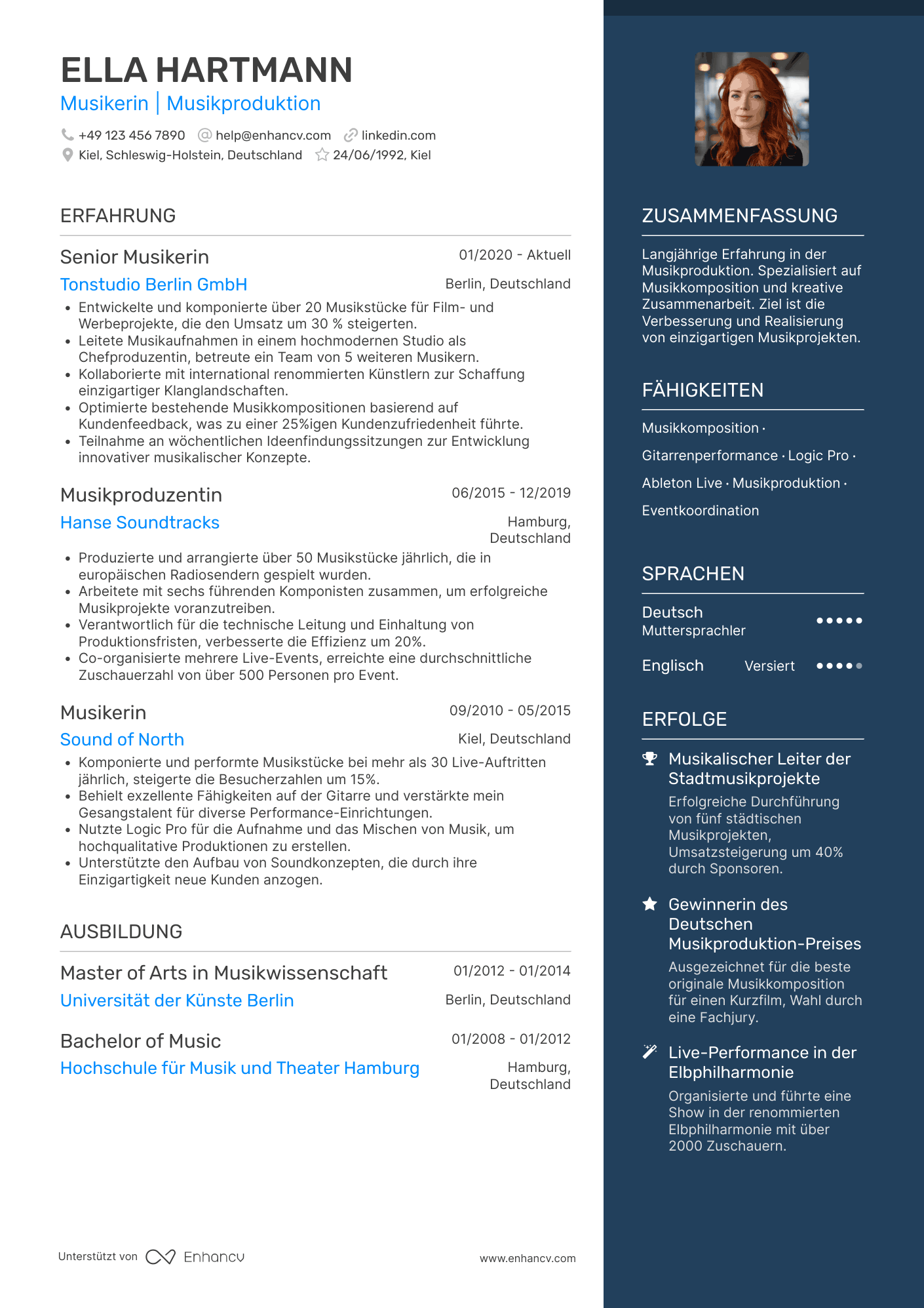 Lebenslauf als Erfahrener Musiker Resume Example