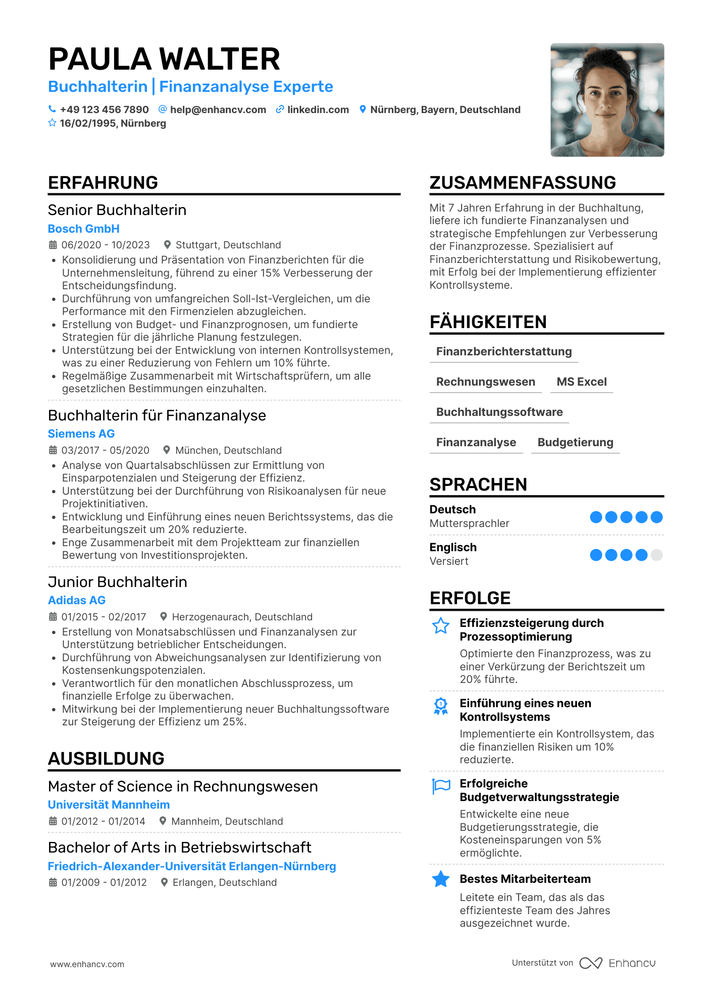 Lebenslauf als Buchhalter für Finanzanalyse Resume Example