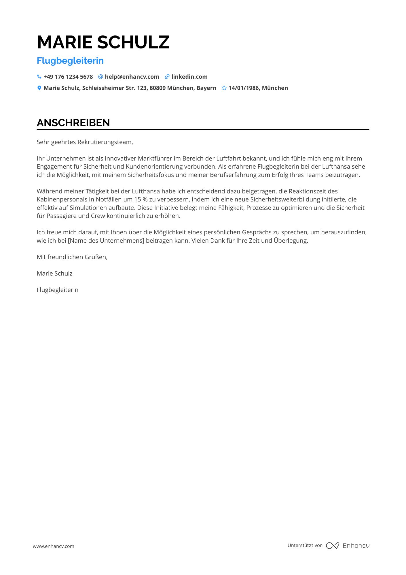 Flugbegleiter mit Sicherheitserfahrung Resume Example