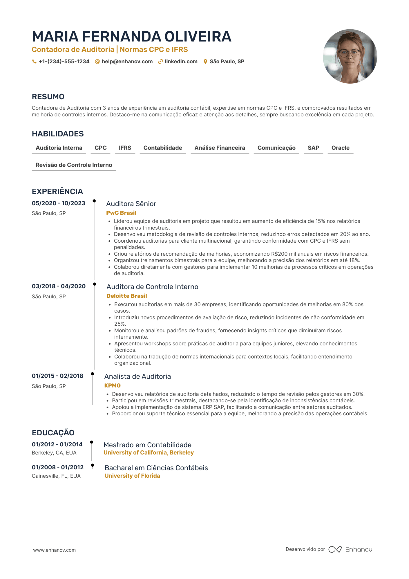 Currículo de contador de auditoria Resume Example