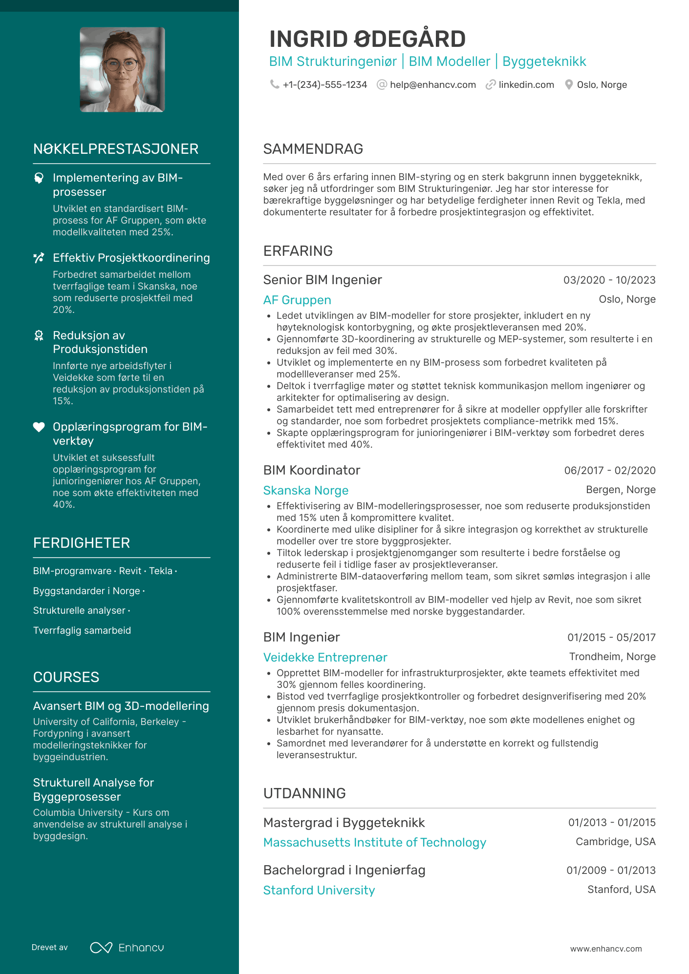 CV for BIM Strukturingeniør Resume Example