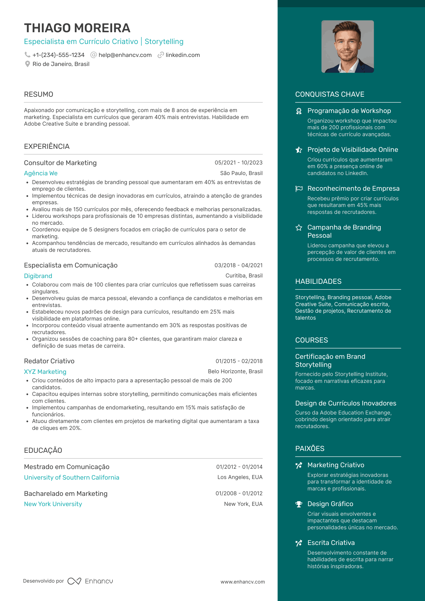 Currículo criativo marketing Resume Example
