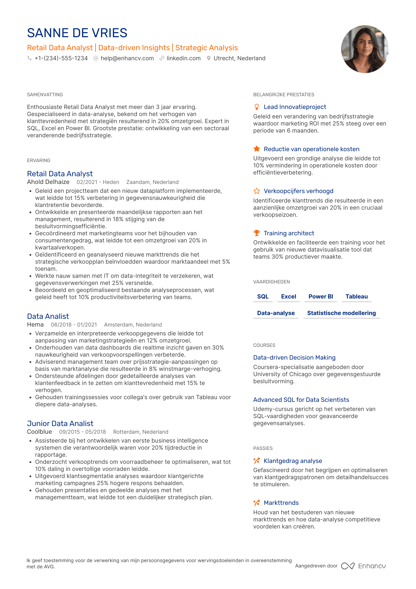 CV voor Retail Data Analyst Resume Example