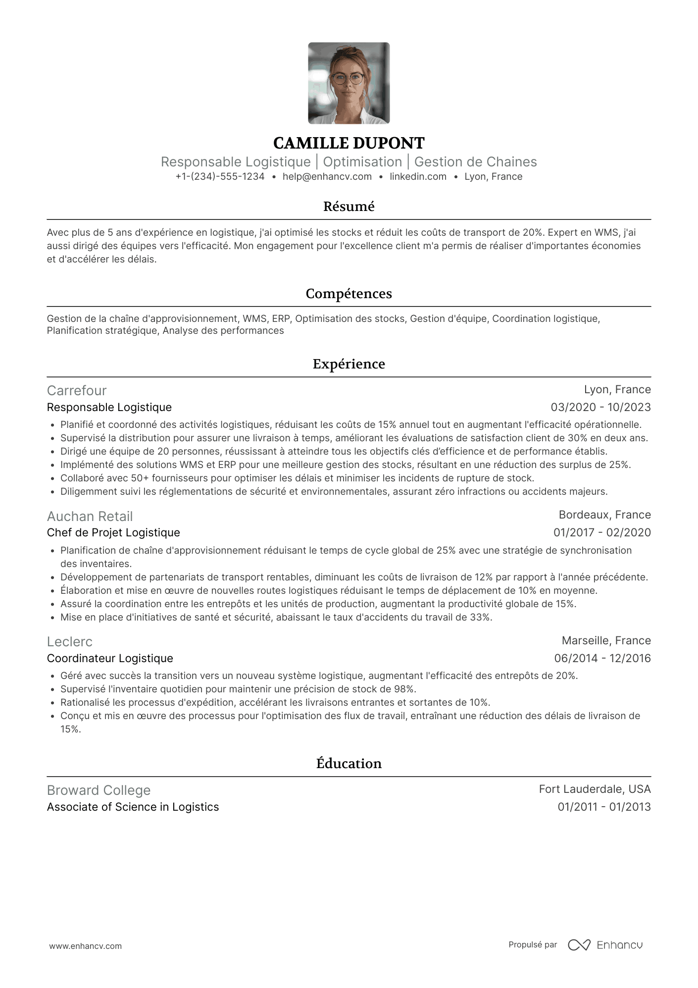 CV de responsable logistique Resume Example