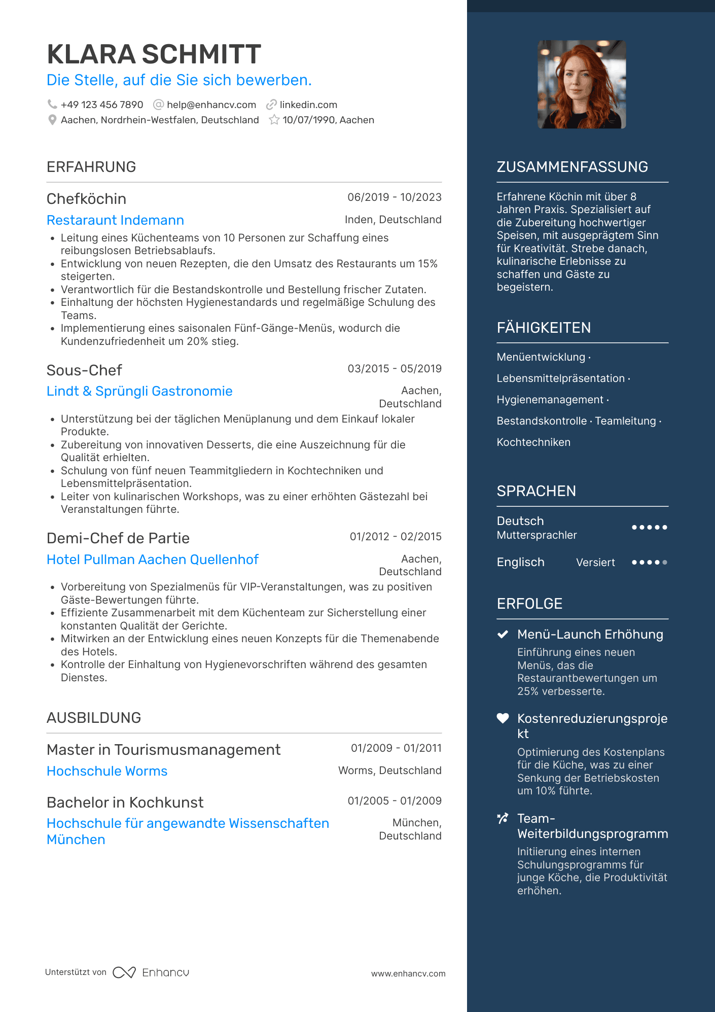 Lebenslauf in Koch in der Tourismusindustrie Resume Example