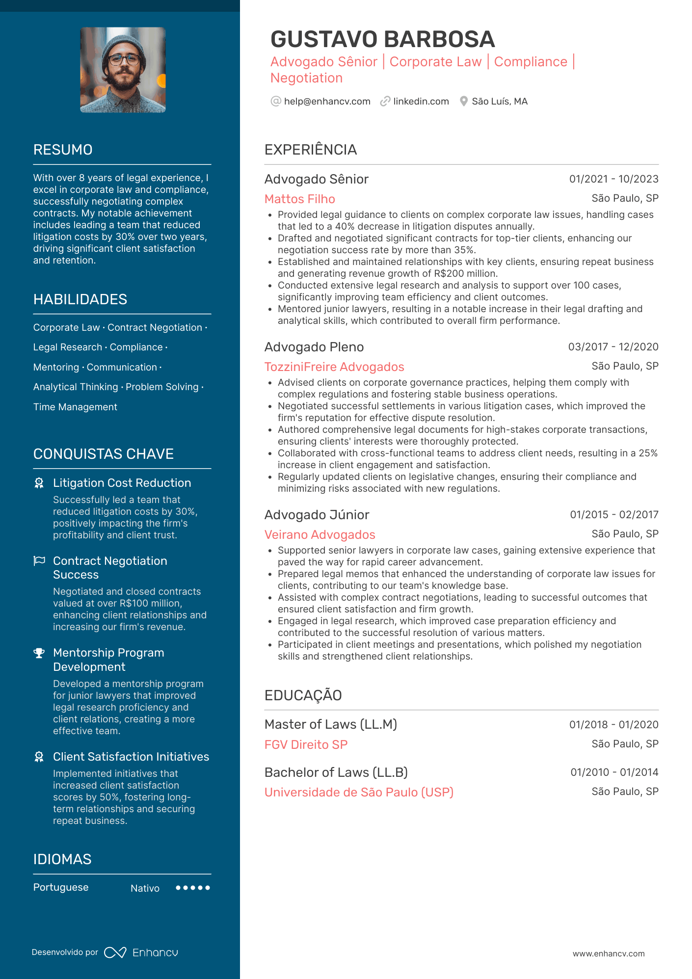Advogado sênior Resume Example