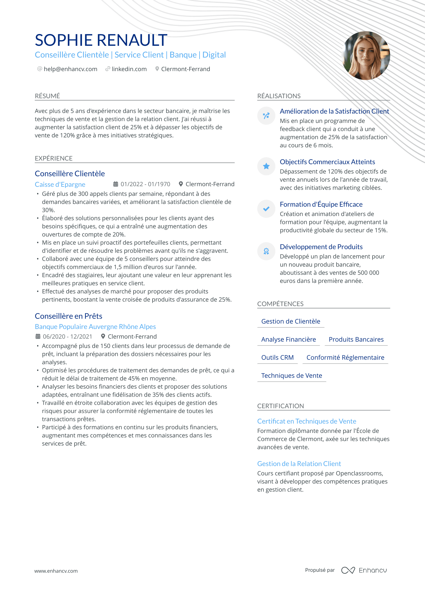 Conseiller clientèle en banque Resume Example