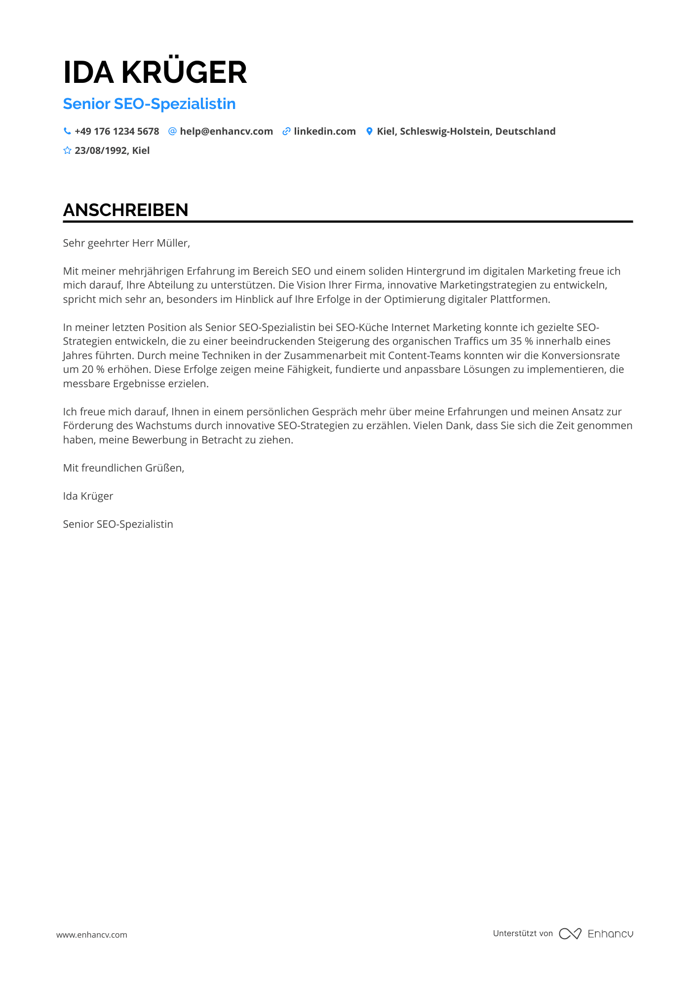 Senior SEO Spezialist Resume Example