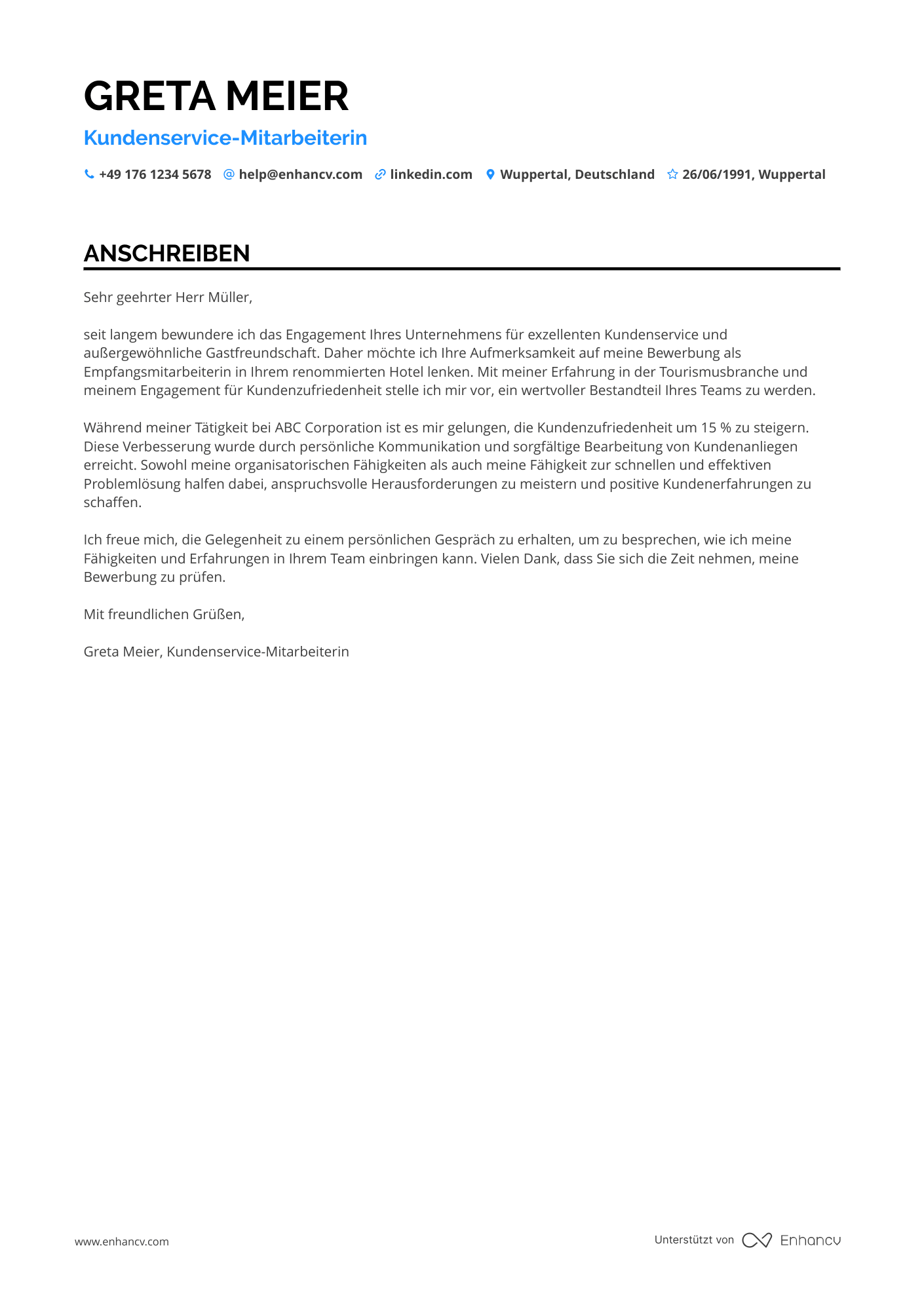 Junior Rezeptionistin Resume Example
