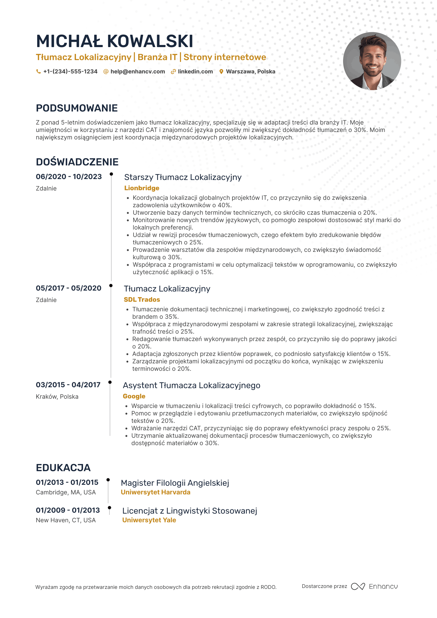 CV dla Tłumacz Lokalizacyjny Resume Example