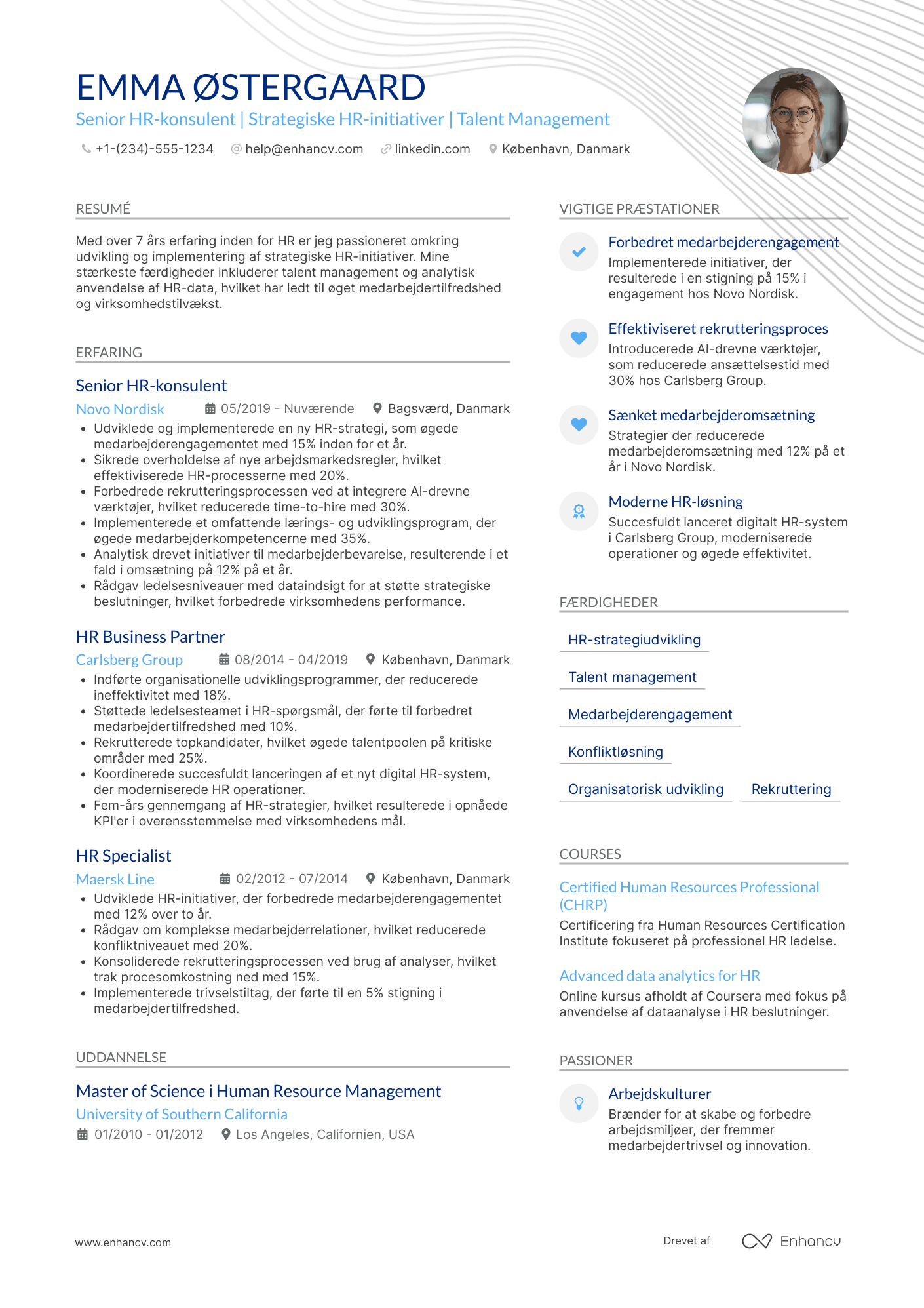CV til Senior HR konsulent Resume Example
