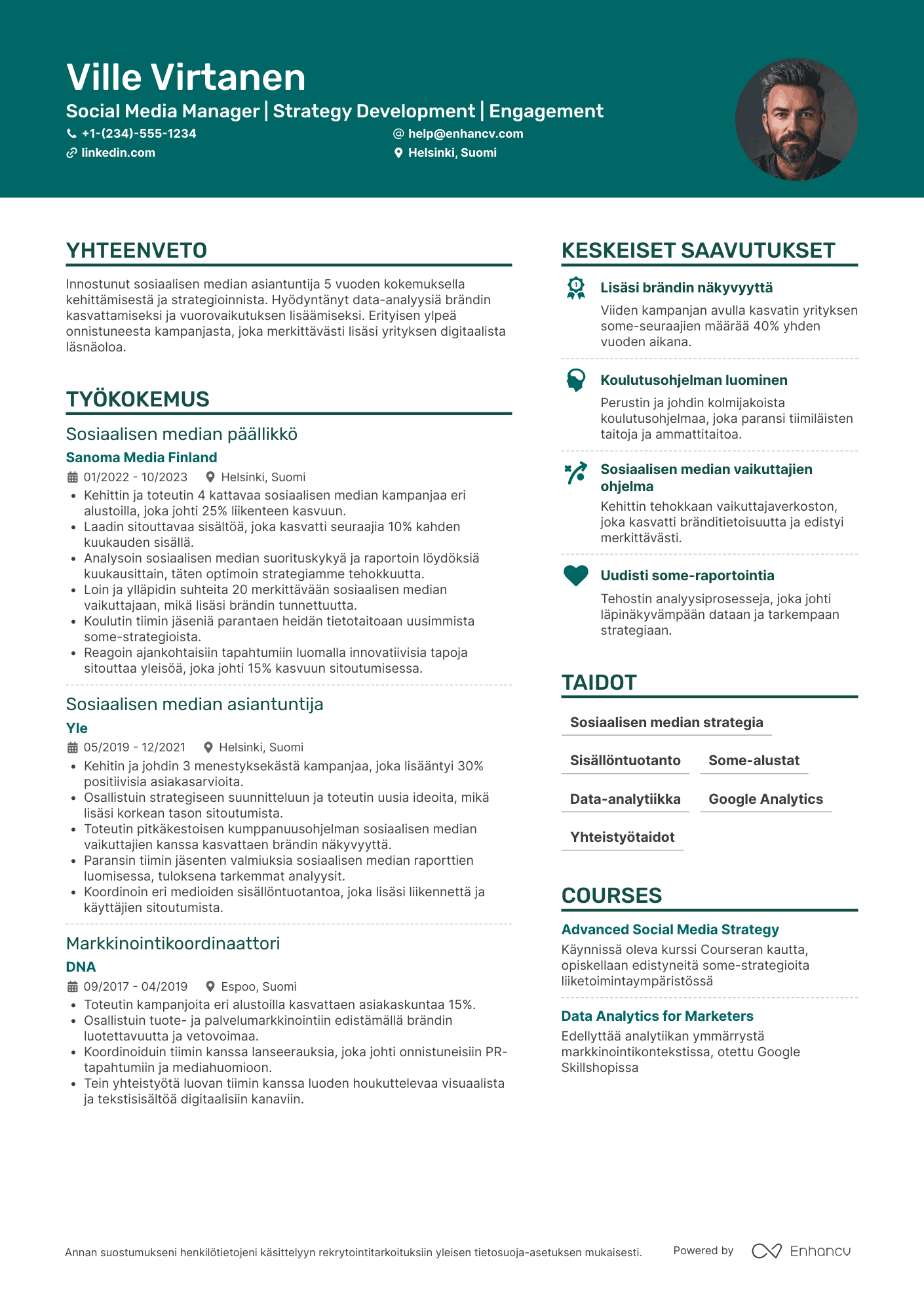 Ansioluettelo Viestintäteollisuuden sosiaalisen median päällikkö Resume Example
