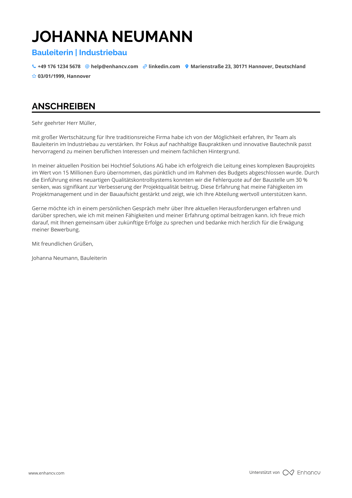 Bauleiter für Industriebau Resume Example