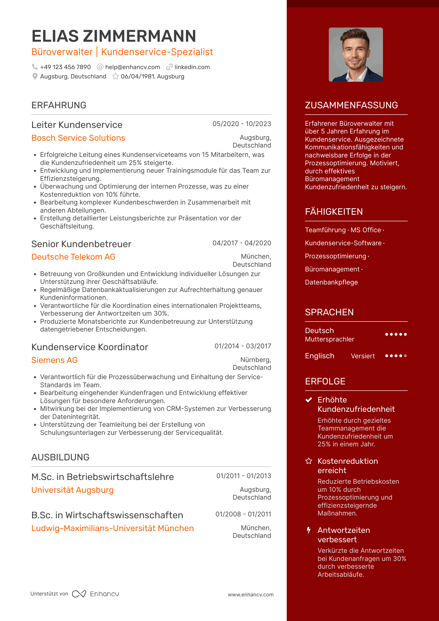 Lebenslauf als Büroverwalter für Kundenservice Resume Example