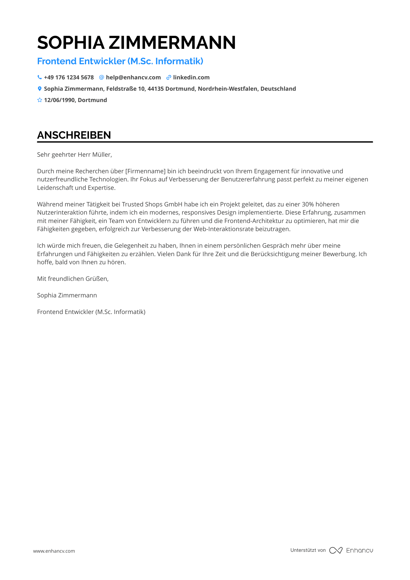 Frontend Entwickler für Responsive Design Resume Example