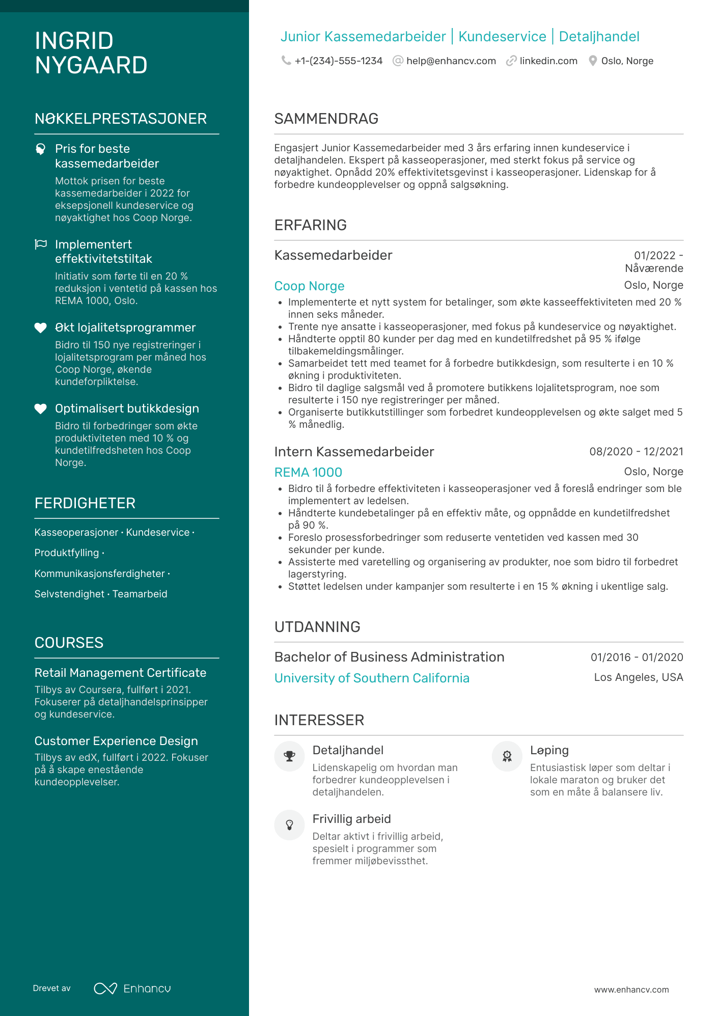CV for Junior Kassemedarbeider Resume Example