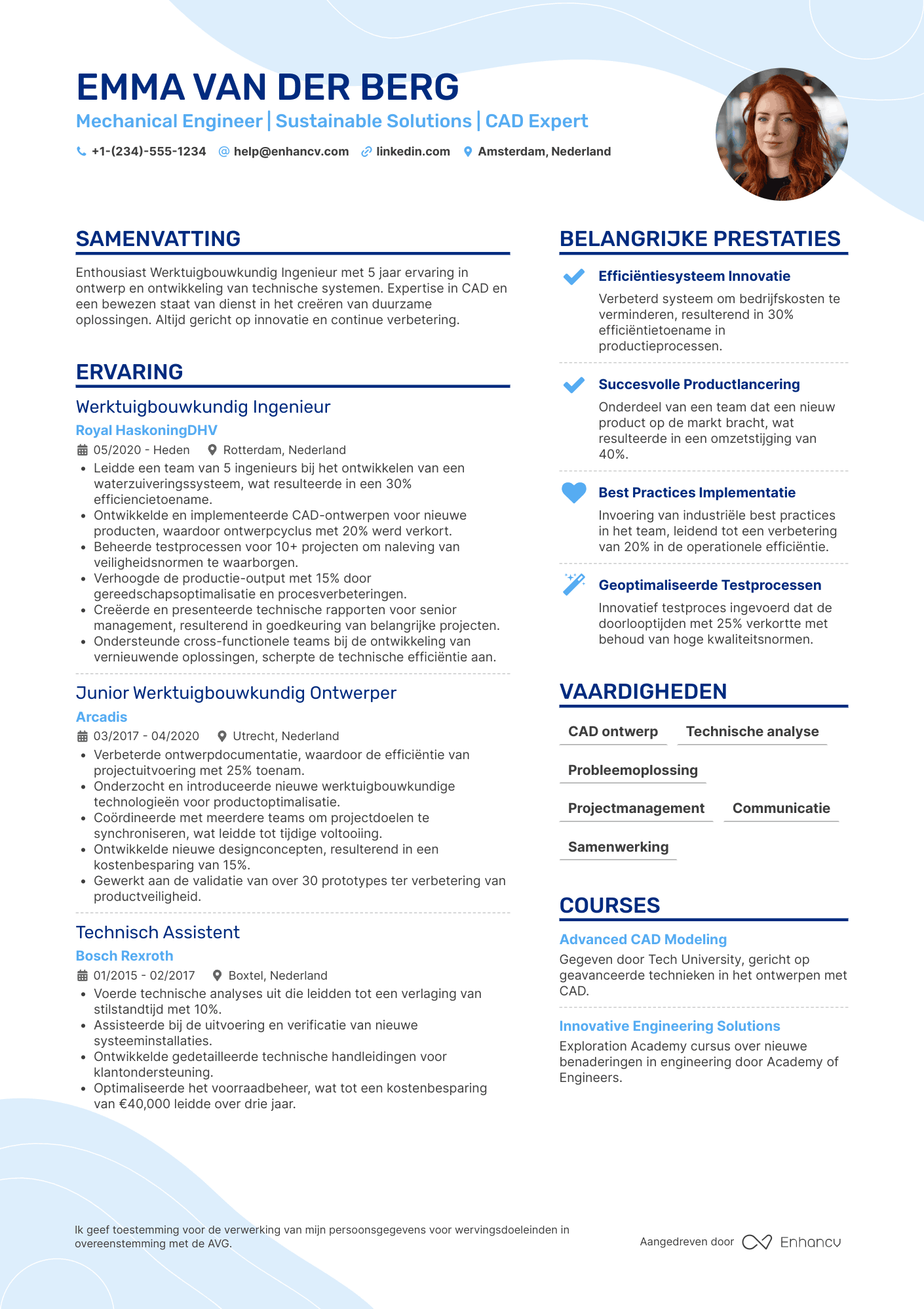 CV voor Trainee Werktuigbouwkundig Ingenieur Resume Example