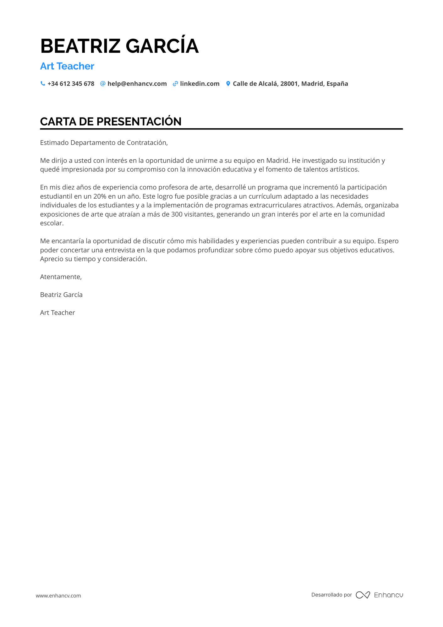 Maestro de Arte Resume Example
